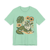 Cat with Plants Tee, Unisex Graphic Shirt, Pawsome Travel Shirt, Pet Lover Gift, Outdoor Adventure Apparel