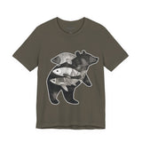 Bear & Fish – Nature T-Shirt, Artisan Wildlife Graphic Tee, Bear Graphic T-Shirt, Wildlife Lover Shirt