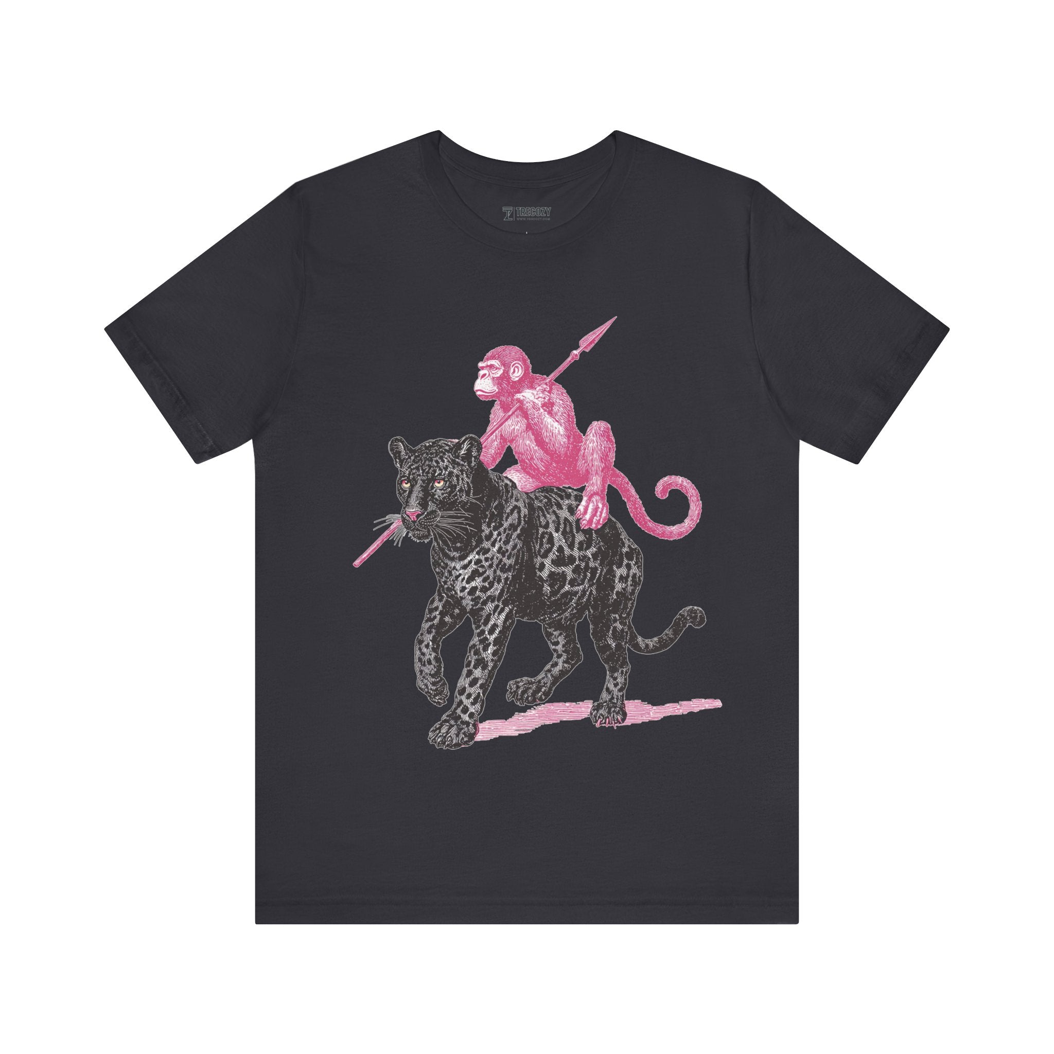 Warrior Monkey & Panther – Bold Tribal-Inspired T-Shirt, Fierce Jungle Duo Graphic Tee, Bold Animal Print Shirt