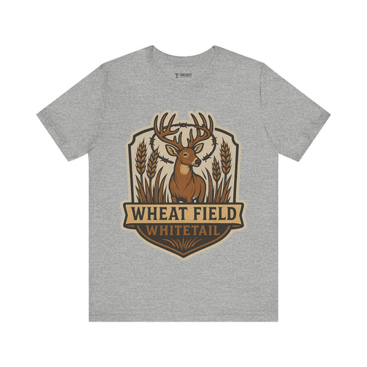 Wheat Field Whitetail Deer Unisex Tee – Vintage Graphic Deer T-Shirt for Outdoorsy Souls, Perfect Gift for Adventurers, Casual Wear, or Travel