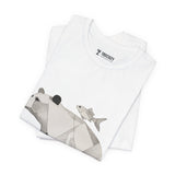 Geometric Bear & Fish – Hand-Drawn Abstract Wildlife T-Shirt, Modern Nature Graphic Tee, Wildlife Graphic Tee