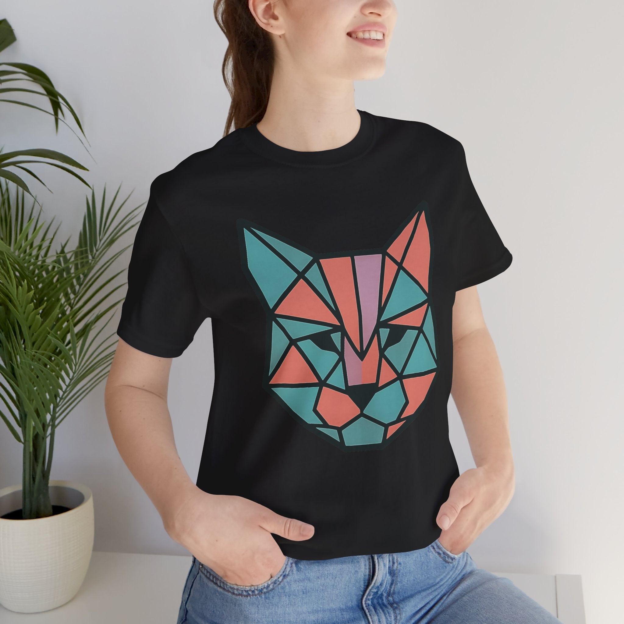 Colorblock Cat Tee, Cozy Cat Lover Shirt, Gift for Pet Owners, Cute Animal Top, Nature Inspired Fashion