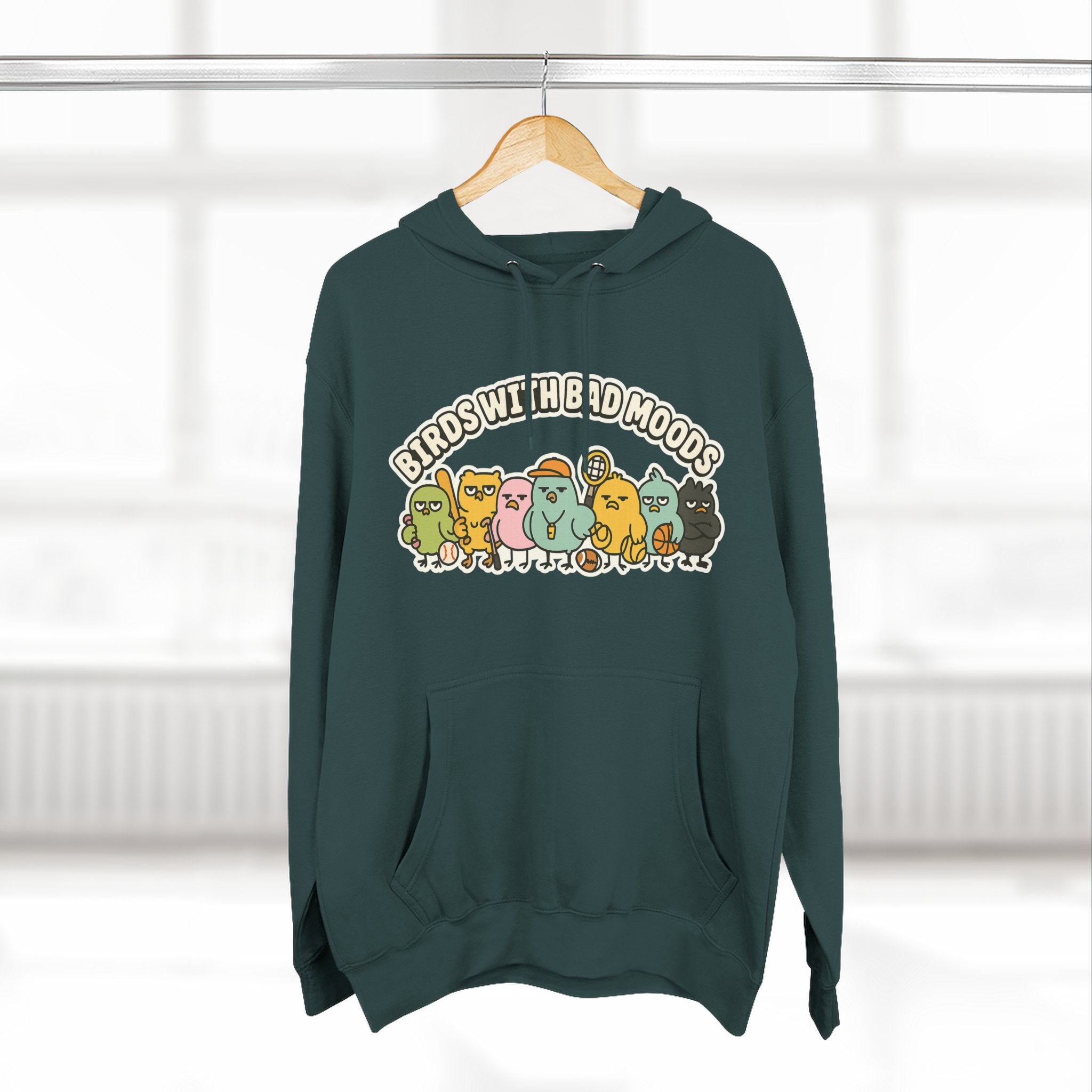 Birds with Bad Moods Adorable Fleece Hoodie, Cozy Sweatshirt, Relaxed Apparel, Gift for Friends, Casual Wear, Chill Hoodie