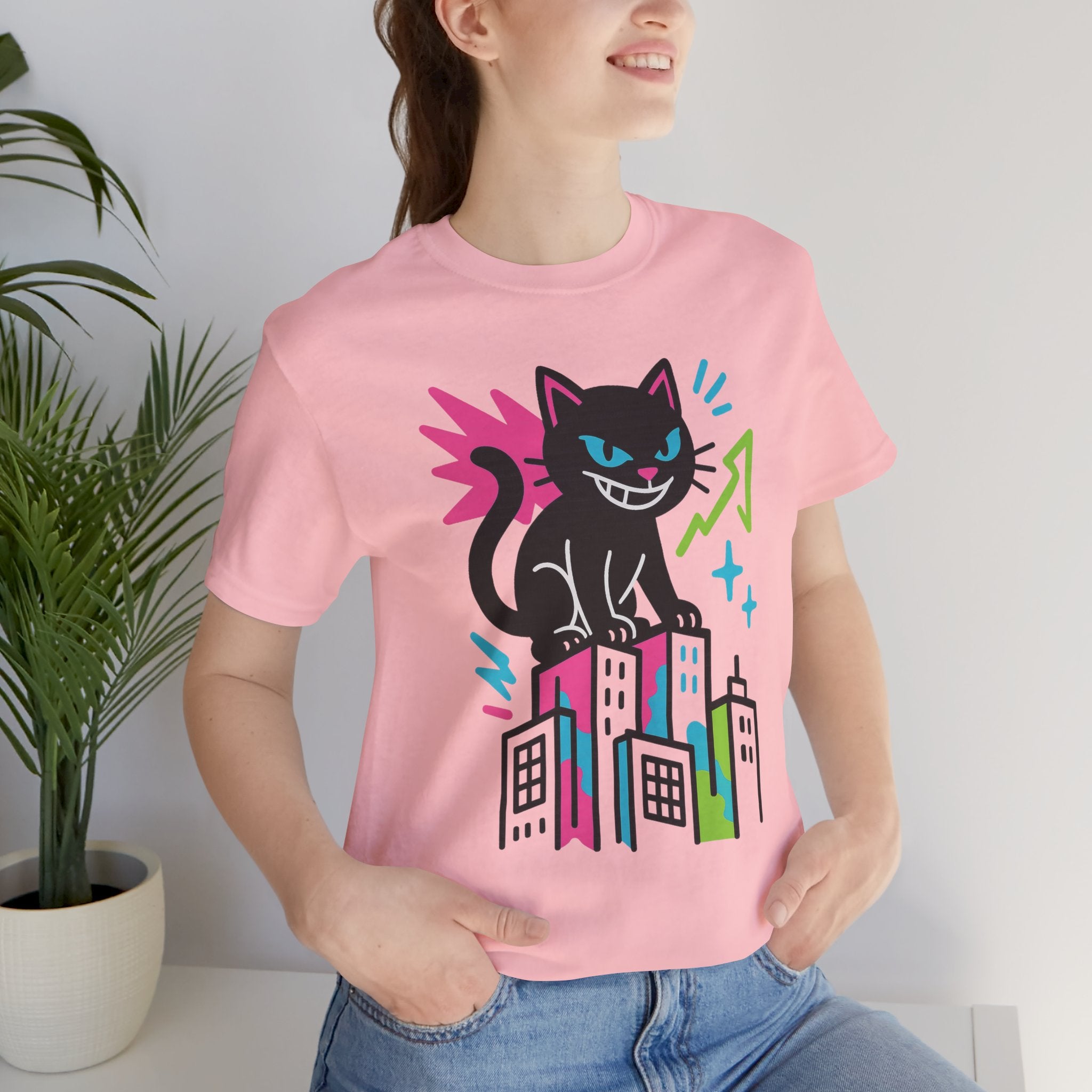 Catzilla Bold Cat Urban Tee - Graphic Rainbow Cat Shirt, Unisex Streetwear, Fun Graphic Tee, Cat Lover Gift, Vintage Style Clothing