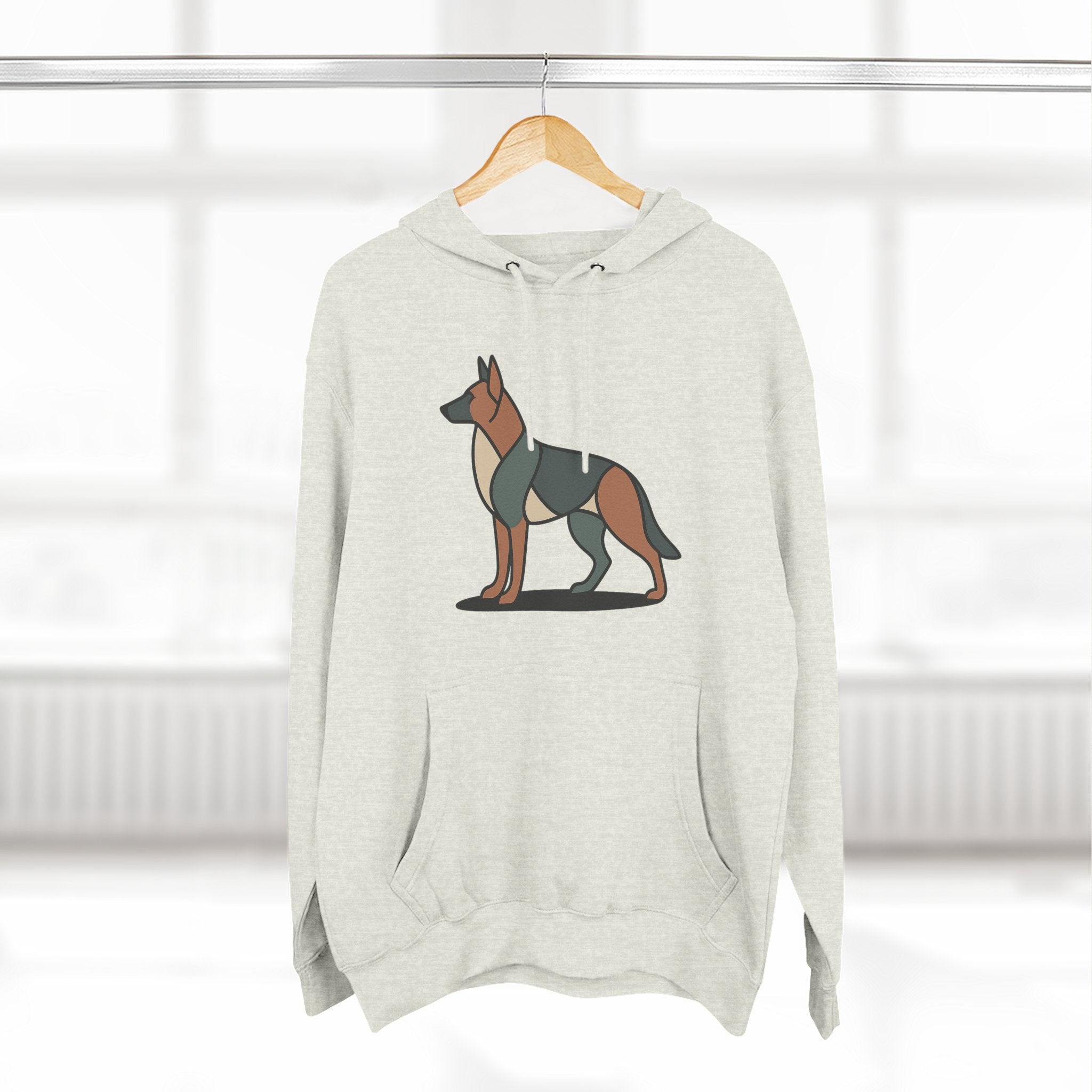 Geometric German Shepherd Signature Fleece Hoodie with Back Print - Pet Parent Gift, Cozy Dog Hoodies, Animal Lover Wardrobe, Comfortable Hooded Sweatshirt Musthaves