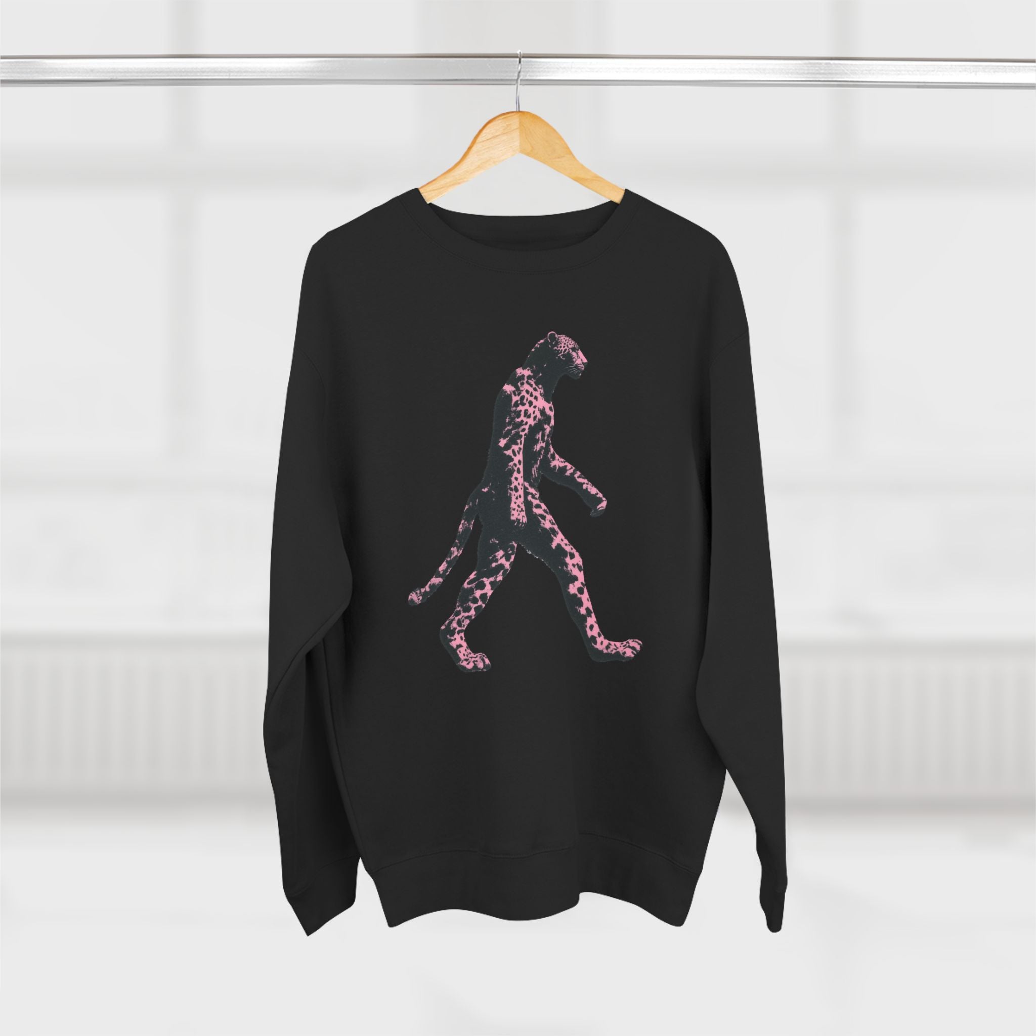 Pink Leopard Crewneck Sweatshirt, Cozy Sweatshirt, Nature Lover Gift, Animal Sweatshirt, Casual Wear, Unisex Fashion