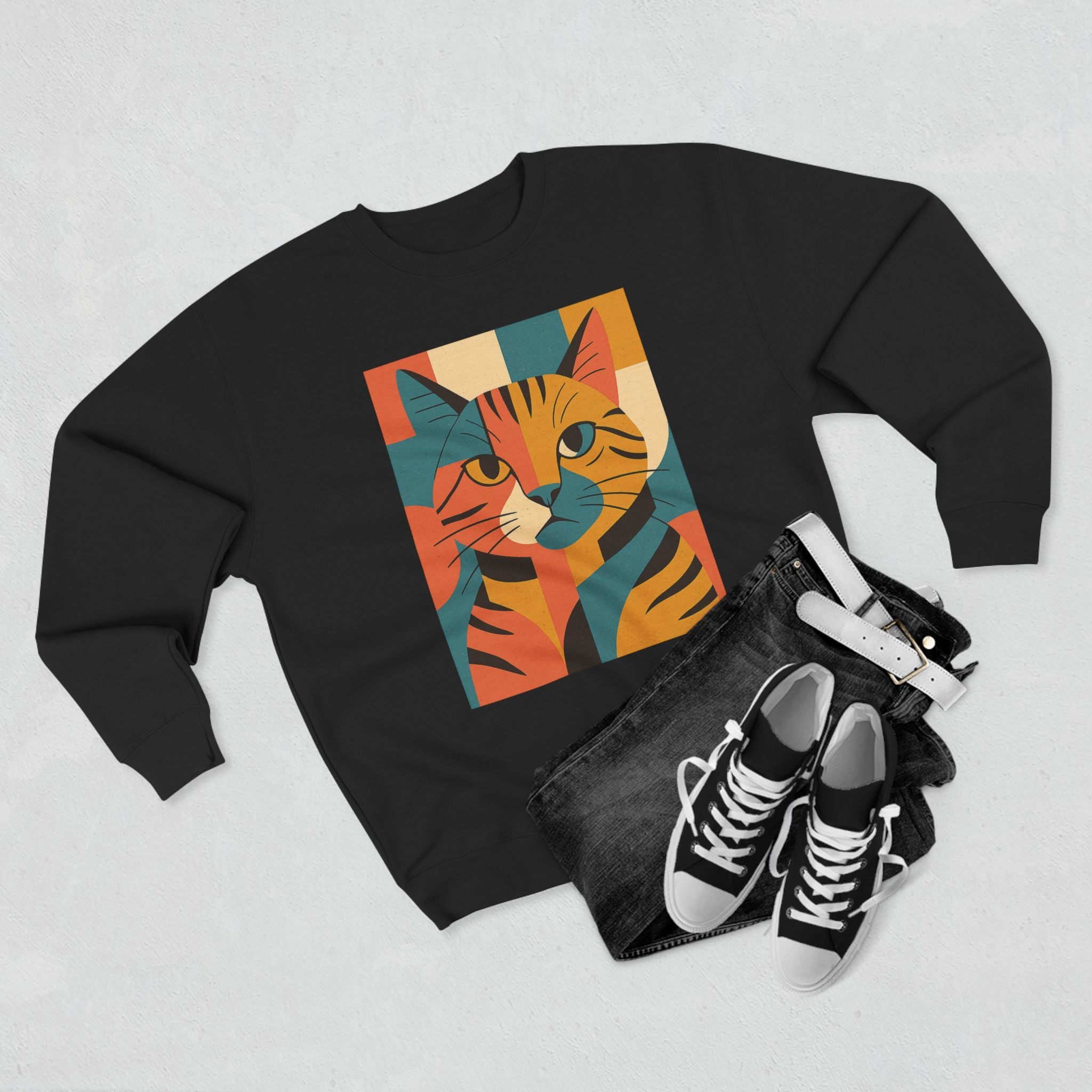 Colorful Cat Unisex Crewneck Sweatshirt, Cat Lover Gift, Cozy Sweater for Pet Owners, Cute Animal Apparel, Perfect for Birthdays, Holidays