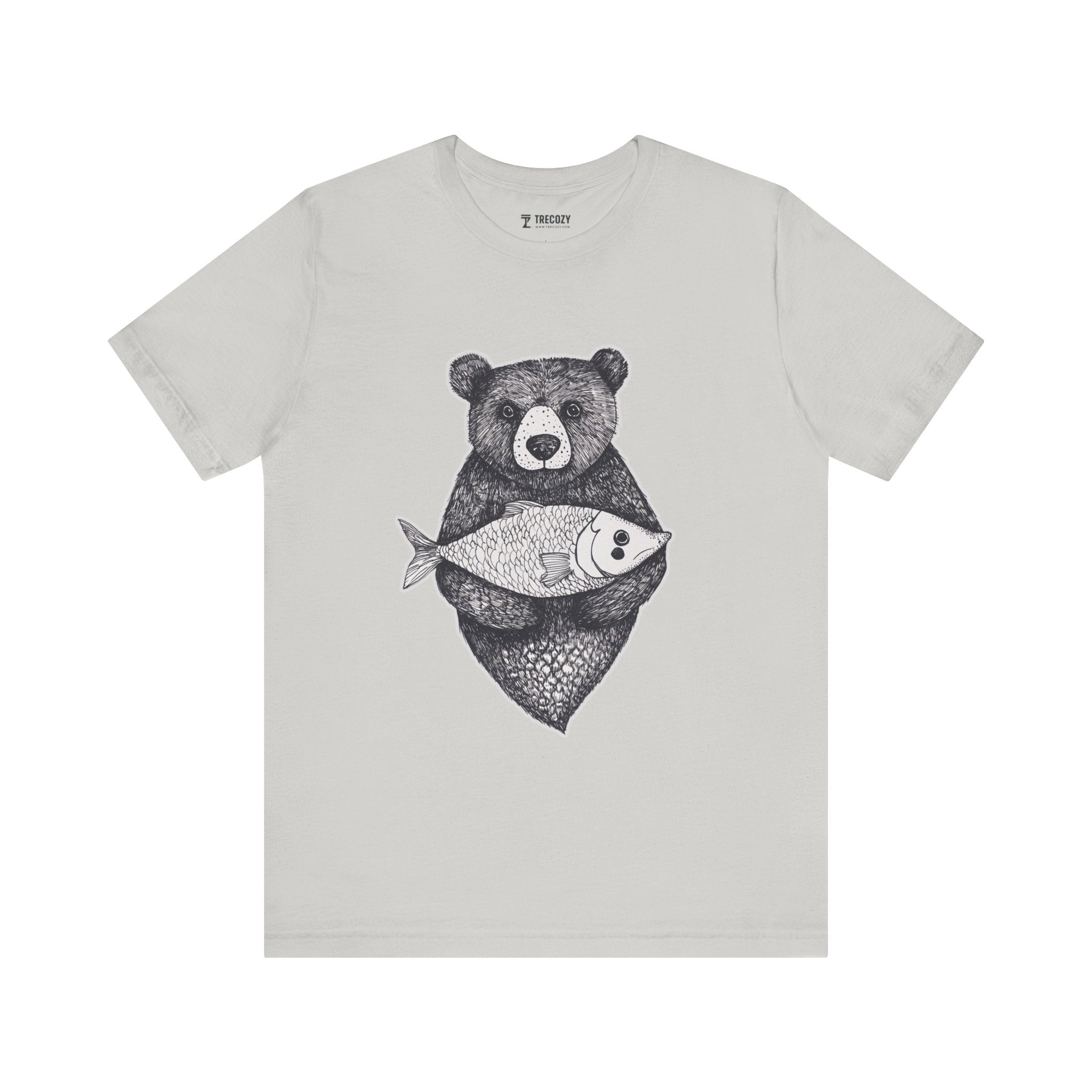 Bear with Fish – Woodland Animal T-Shirt, Nature-Inspired Graphic Tee
