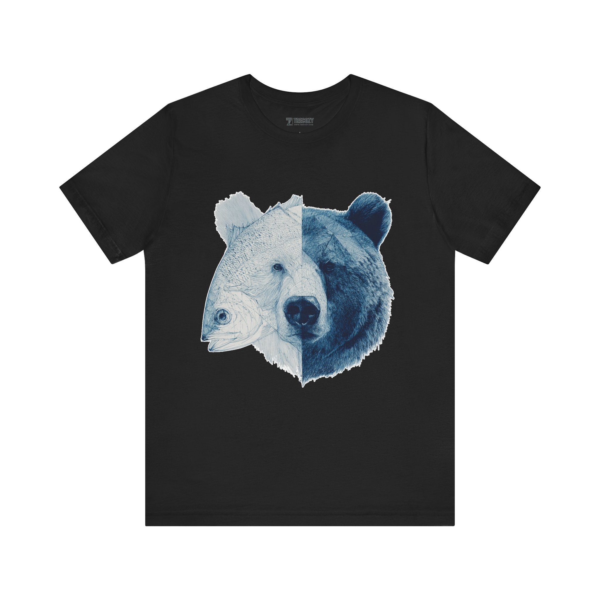 Bear & Fish Duality – Artistic Wildlife Fusion T-Shirt, Nature-Inspired Graphic Tee
