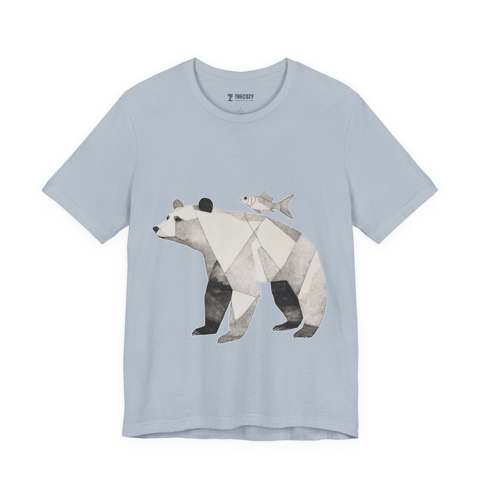 Geometric Bear & Fish – Hand-Drawn Abstract Wildlife T-Shirt, Modern Nature Graphic Tee, Wildlife Graphic Tee