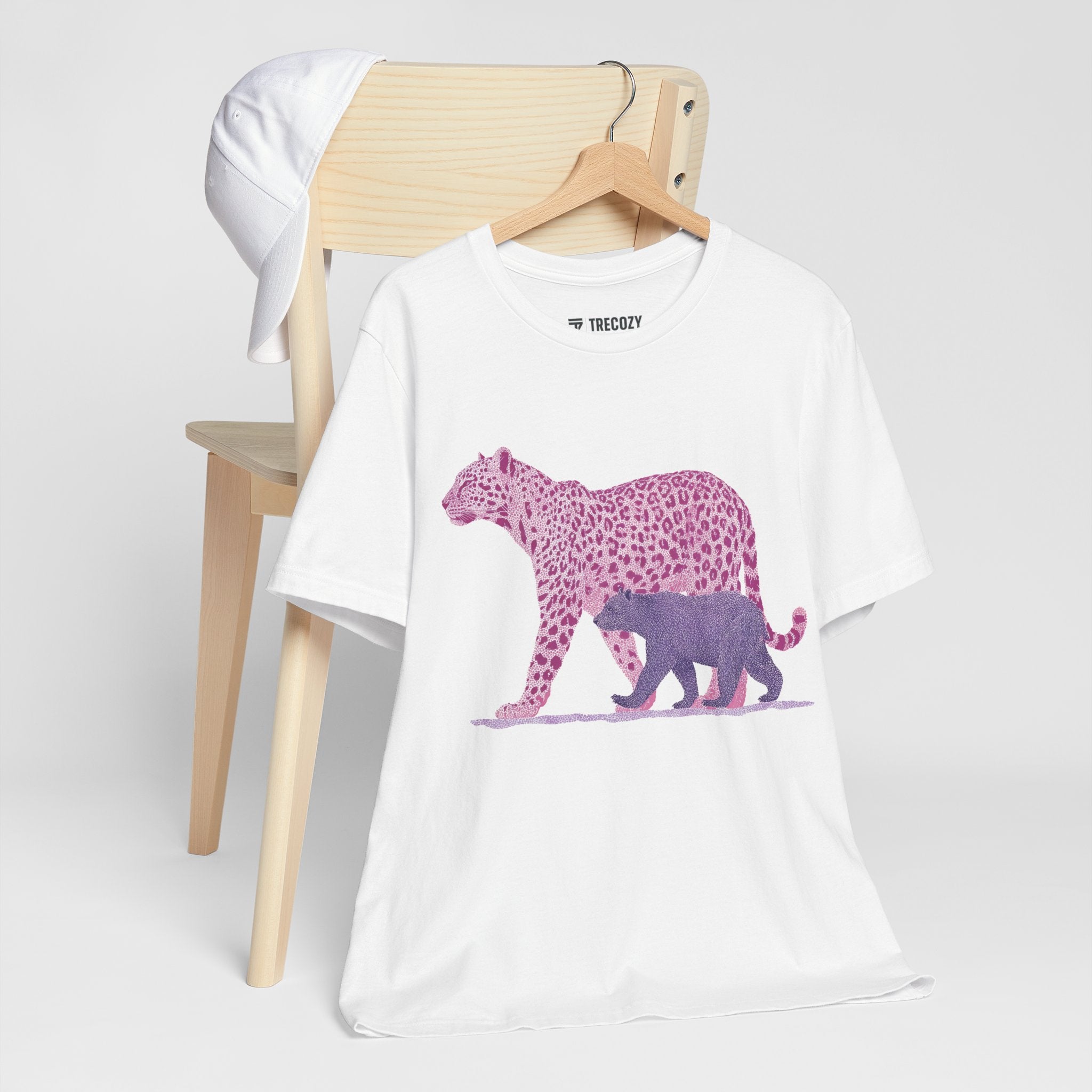 Leopard & Bear Duo – Artistic Wildlife T-Shirt, Bold Pink & Purple Animal Graphic Tee, Nature-Inspired Graphic Tee