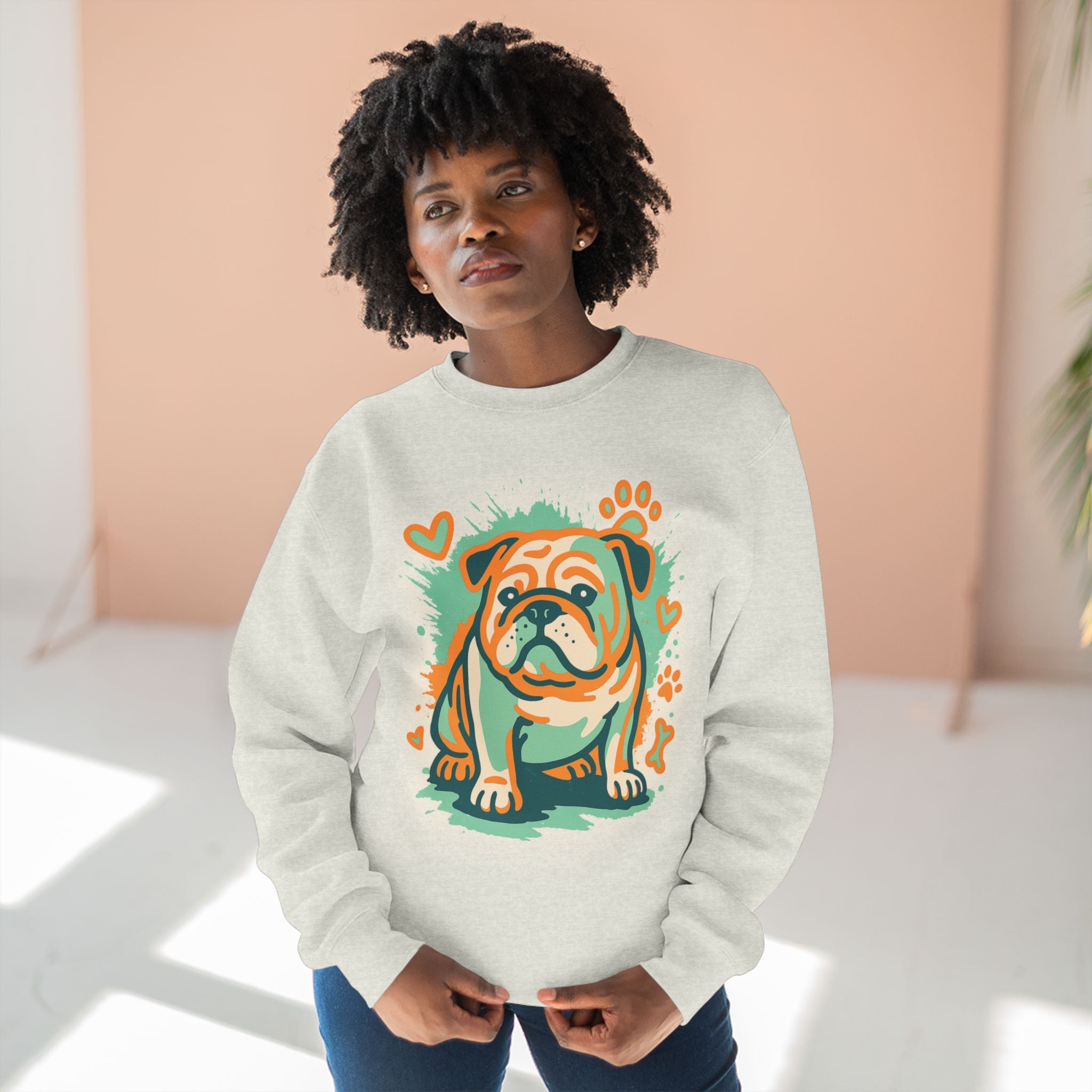 Cozy Bulldog Pet-Themed Crewneck Sweatshirt, Perfect Gift for Dog Lover