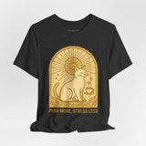 Purr More Stress Less Cat Tee, Cozy Cat Lover Shirt, Gift for Pet Owners, Cute Animal Top, Cat with Coffee