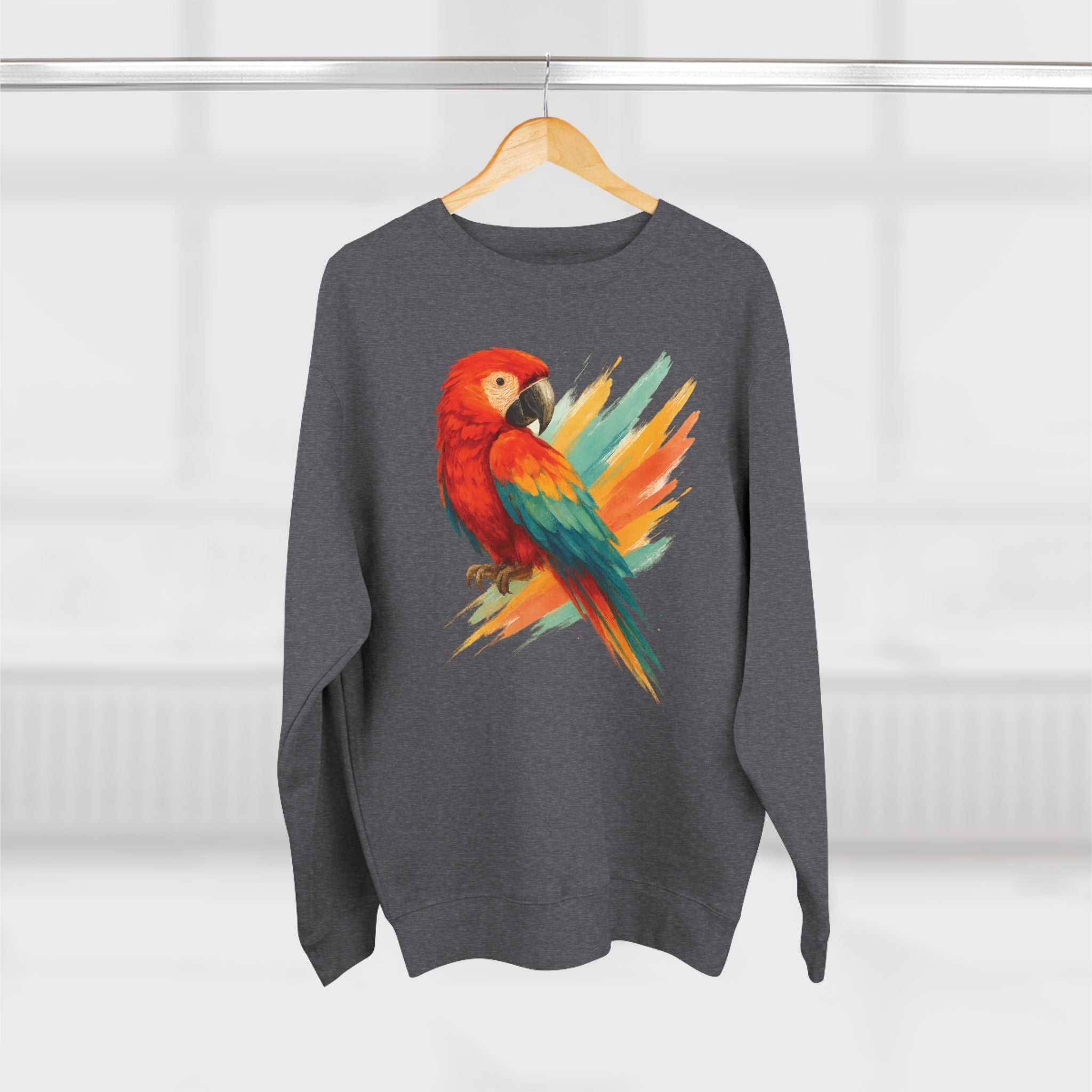 Colorful Parrot Unisex Crewneck Sweatshirt with Back Print, Gift for Bird Lovers, Cute Casual Wear, Artsy Vibe, Ideal for Cozy Days, Birthday Gift