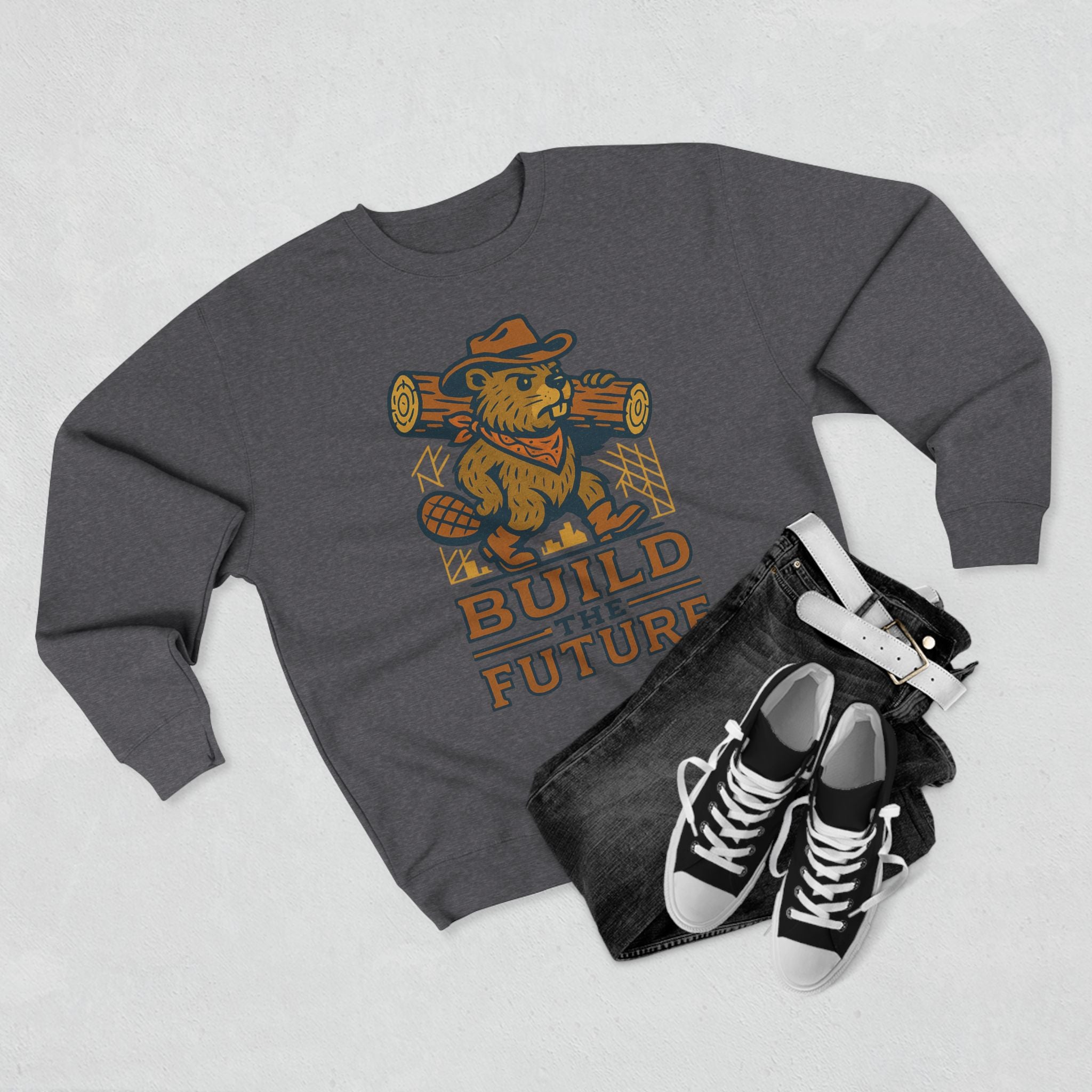 Cozy Unisex Beaver Crewneck Sweatshirt - Build the Future, Inspirational Gift for Dreamers, Casual Layer for Nature Lovers, Comfortable