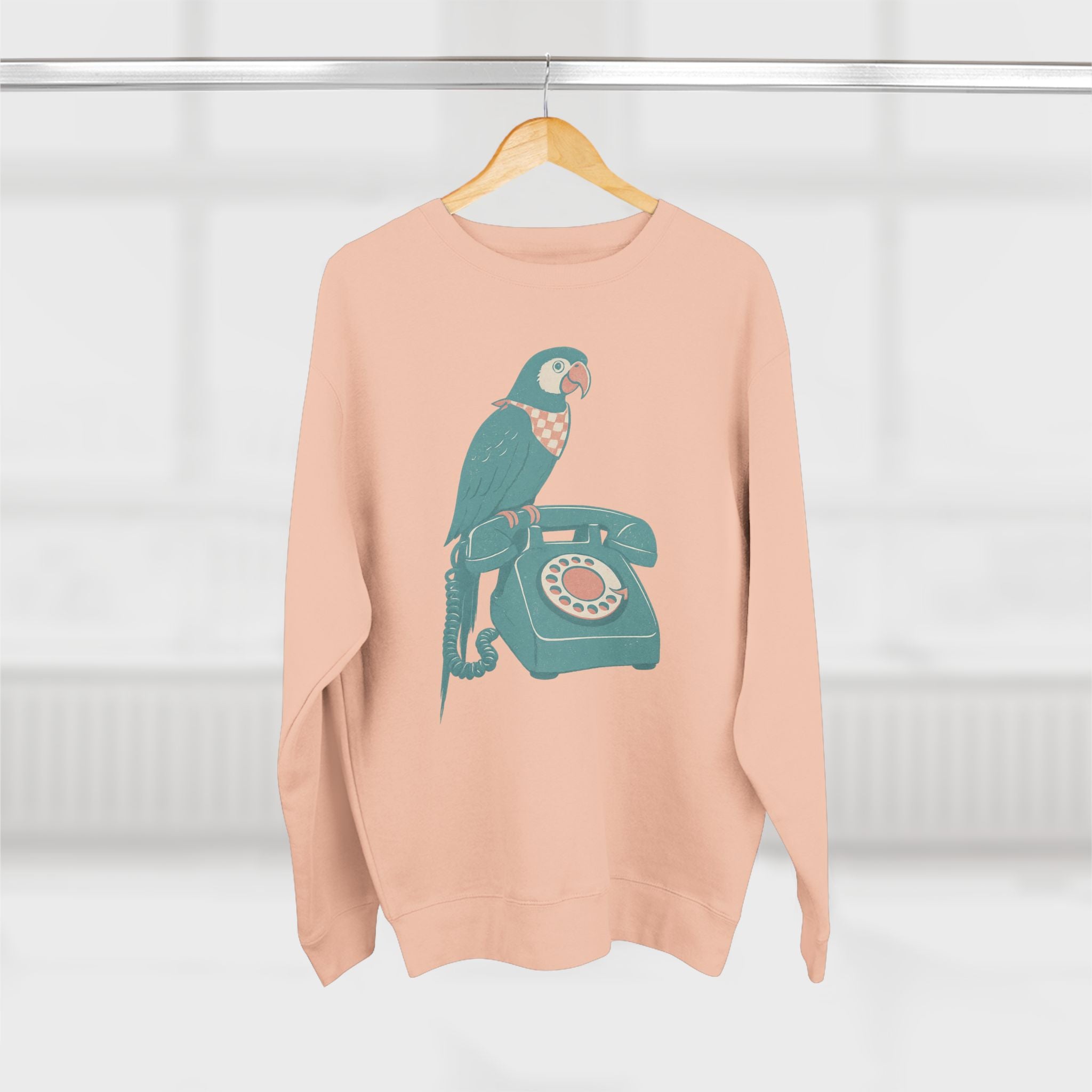 Vintage Parrot Phone Unisex Crewneck Sweatshirt, Gift for Bird Lovers, Cute Casual Wear, Retro Vibe, Ideal for Cozy Days, Birthday Gift