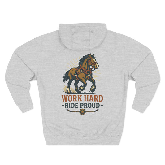 Cozy Horse Fleece Hoodie with Back Print - Cozy Fall Apparel for Outdoor Adventures, Nature Lover Gift, Warm Fall Layer, Perfect for Seasonal Celebrations