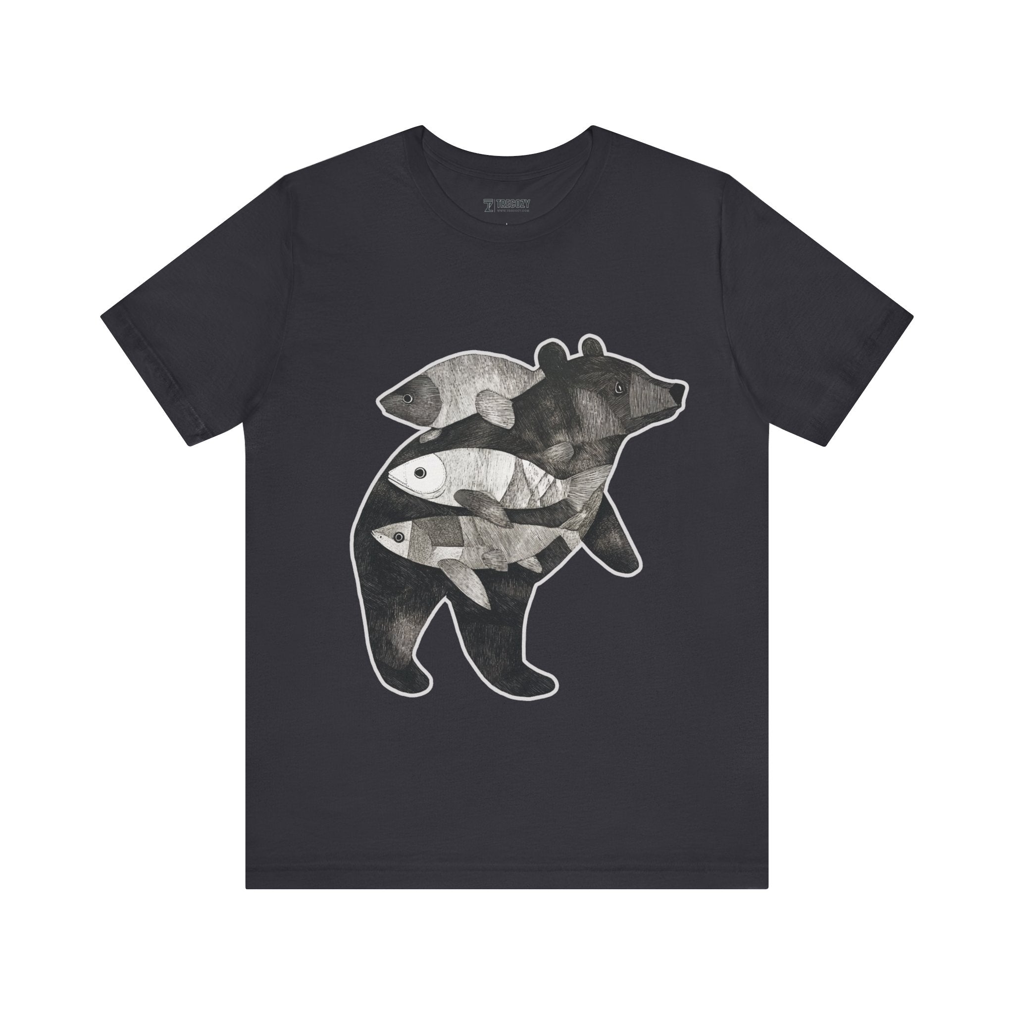Bear & Fish – Nature T-Shirt, Artisan Wildlife Graphic Tee, Bear Graphic T-Shirt, Wildlife Lover Shirt