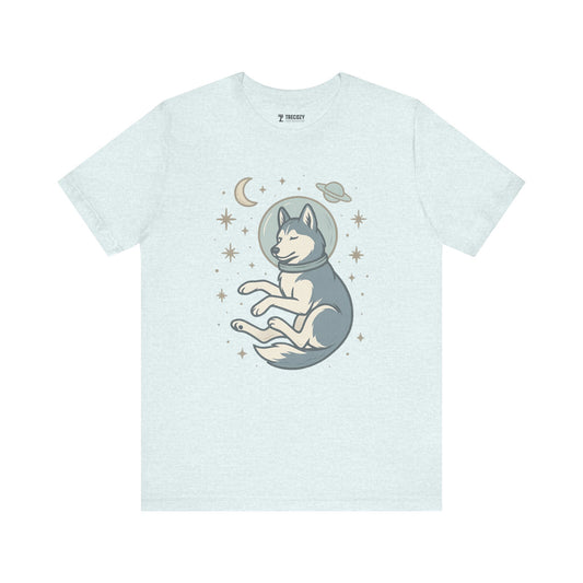 Dreaming Husky Astronaut Tee, Cozy TShirt, Gift for Pet Owners, Trending Cute Animal Top, Cute Dog Tshirt