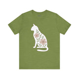 Floral Cat Tee, Cozy Cat Lover Shirt, Gift for Pet Owners, Cute Animal Top, Nature Inspired Fashion