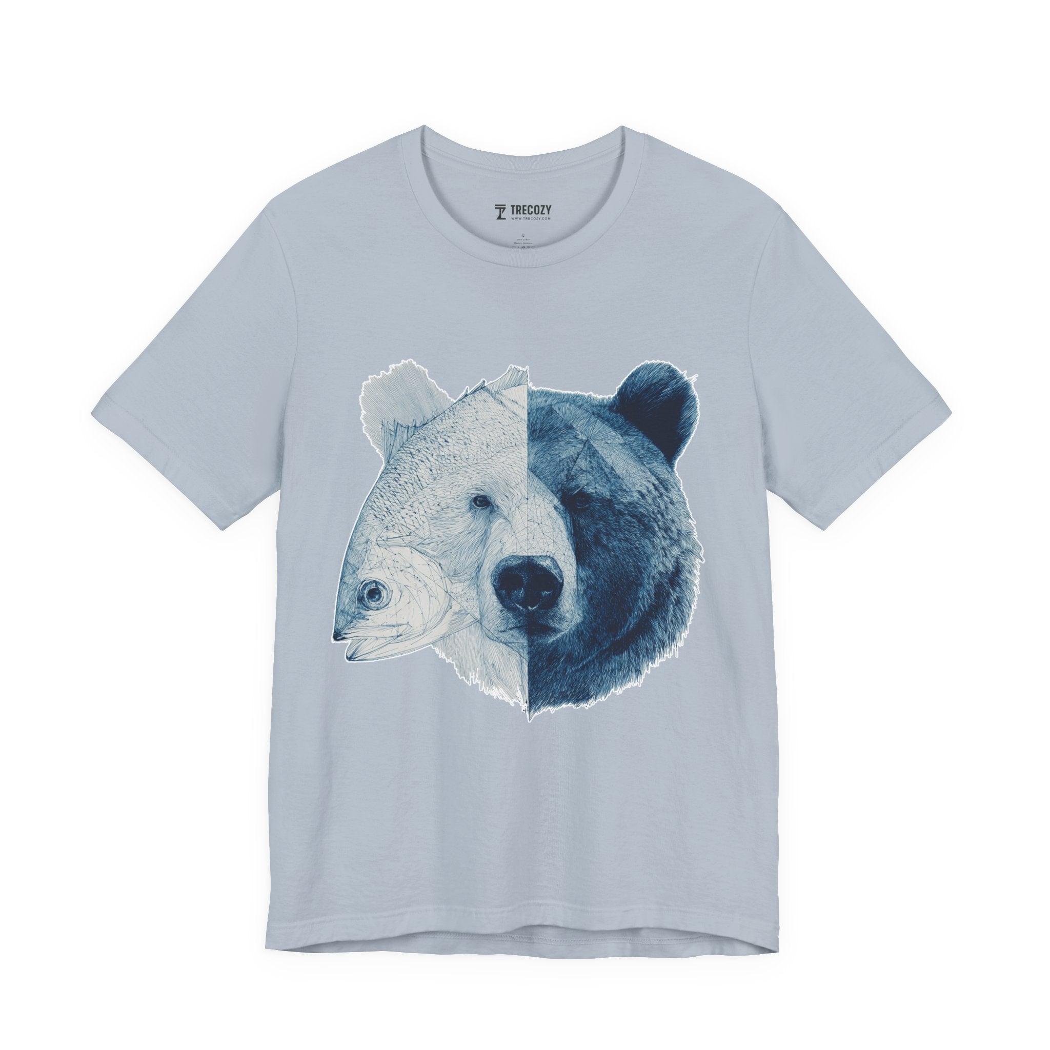 Bear & Fish Duality – Artistic Wildlife Fusion T-Shirt, Nature-Inspired Graphic Tee