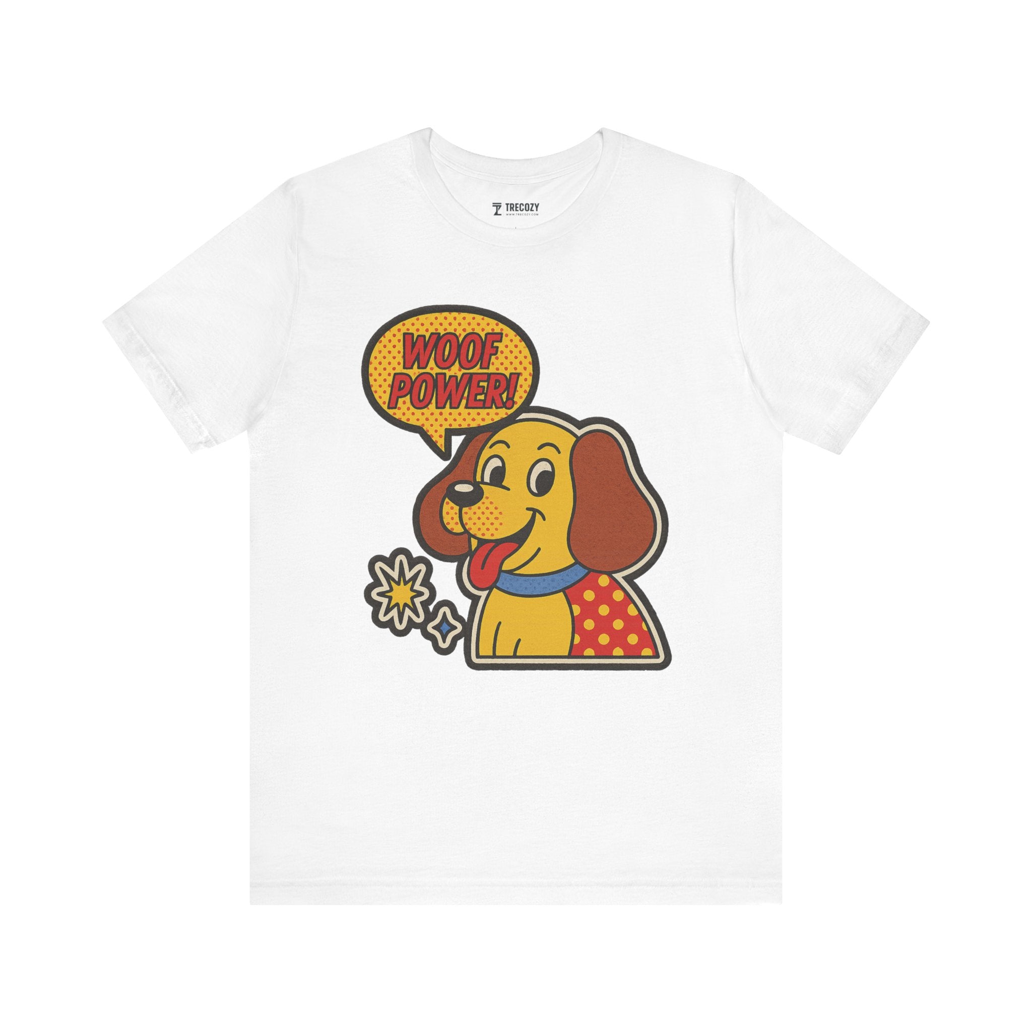 Woof Power Unisex Tee, Dog Lover Shirt, Fun Graphic Tee, Pet Owner Gift, Cartoon Dog T-Shirt, Animal Lover Apparel