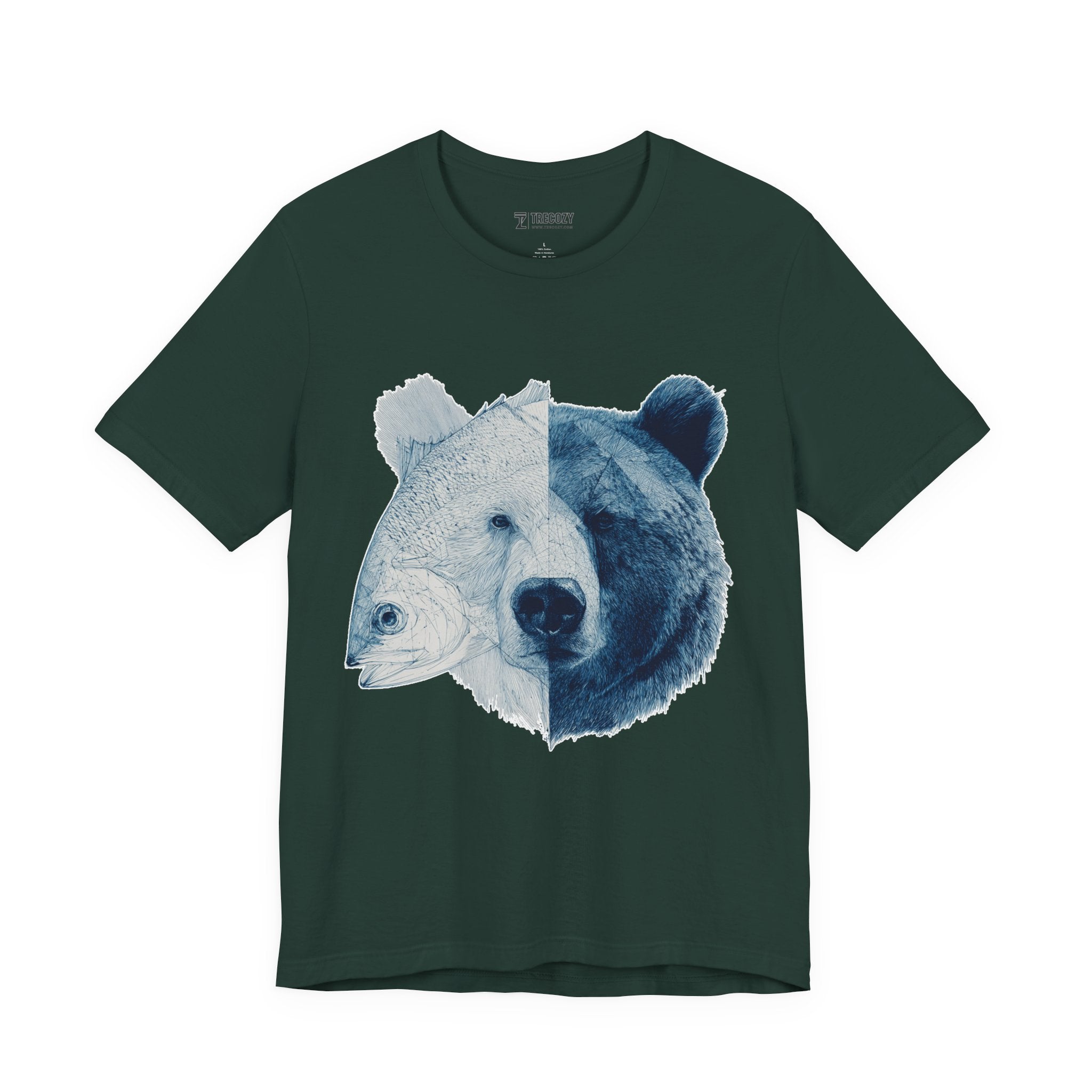 Bear & Fish Duality – Artistic Wildlife Fusion T-Shirt, Nature-Inspired Graphic Tee