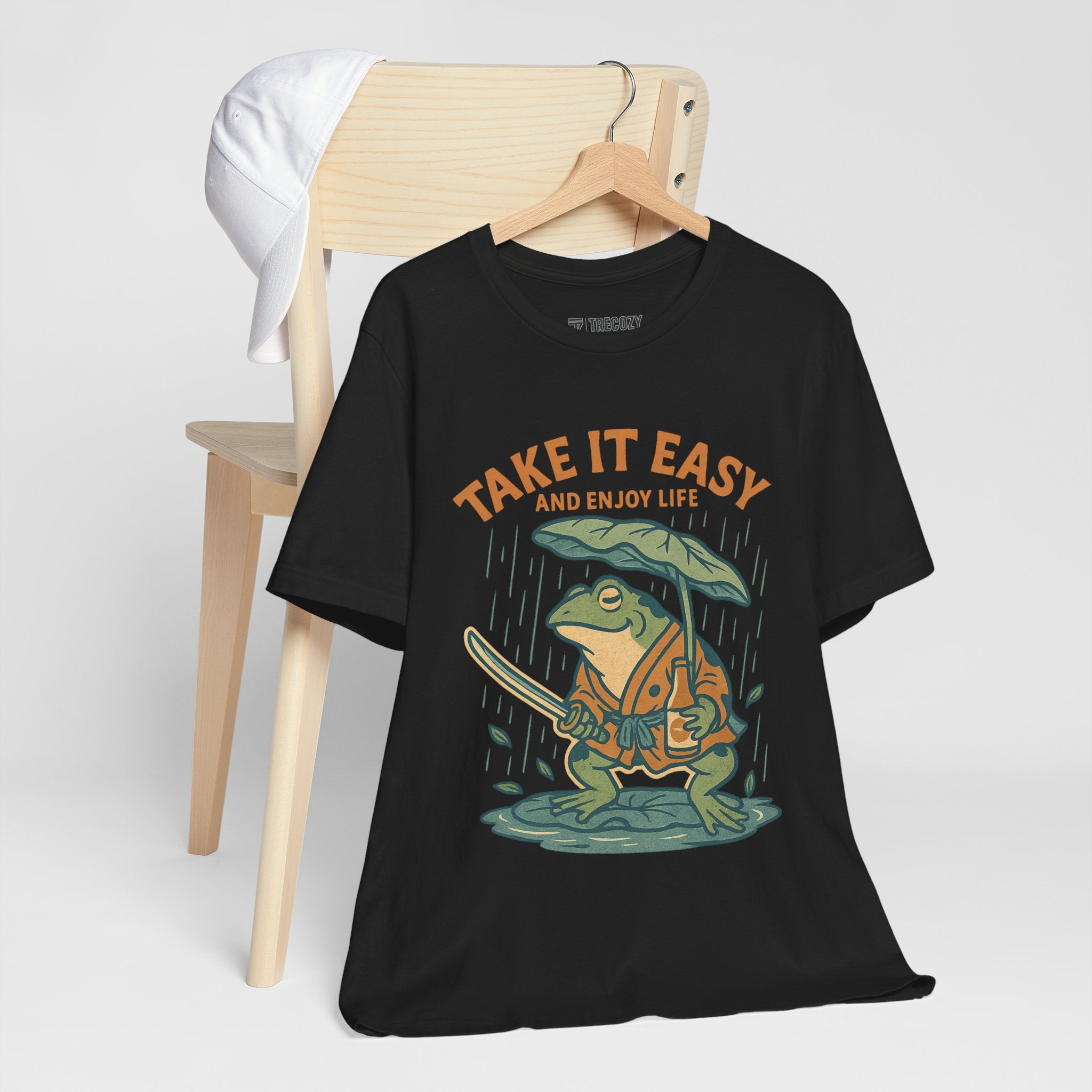 Take It Easy and Enjoy Life – Japanese Ukiyo-e Samurai Frog T-Shirt, Zen Warrior Graphic Tee