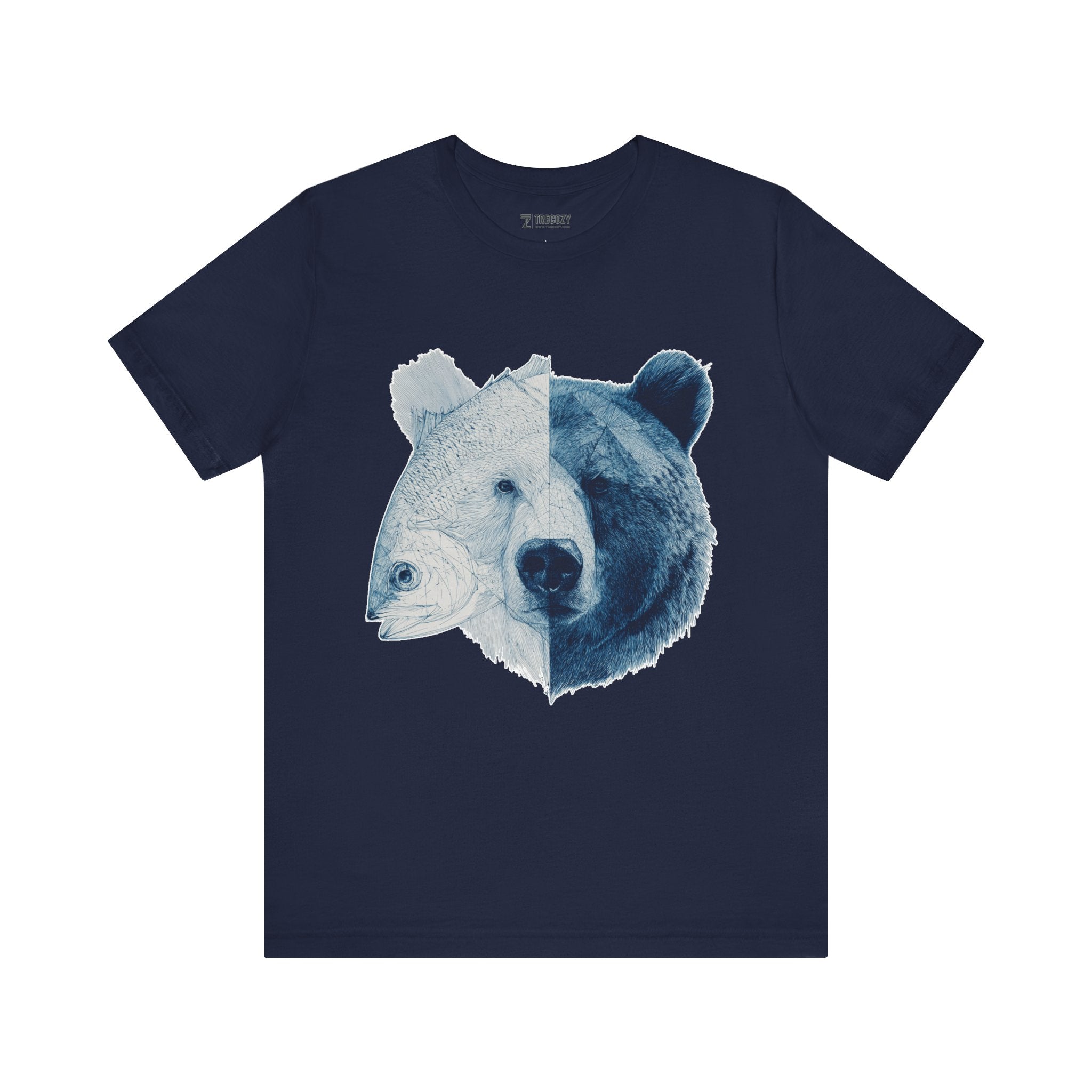 Bear & Fish Duality – Artistic Wildlife Fusion T-Shirt, Nature-Inspired Graphic Tee