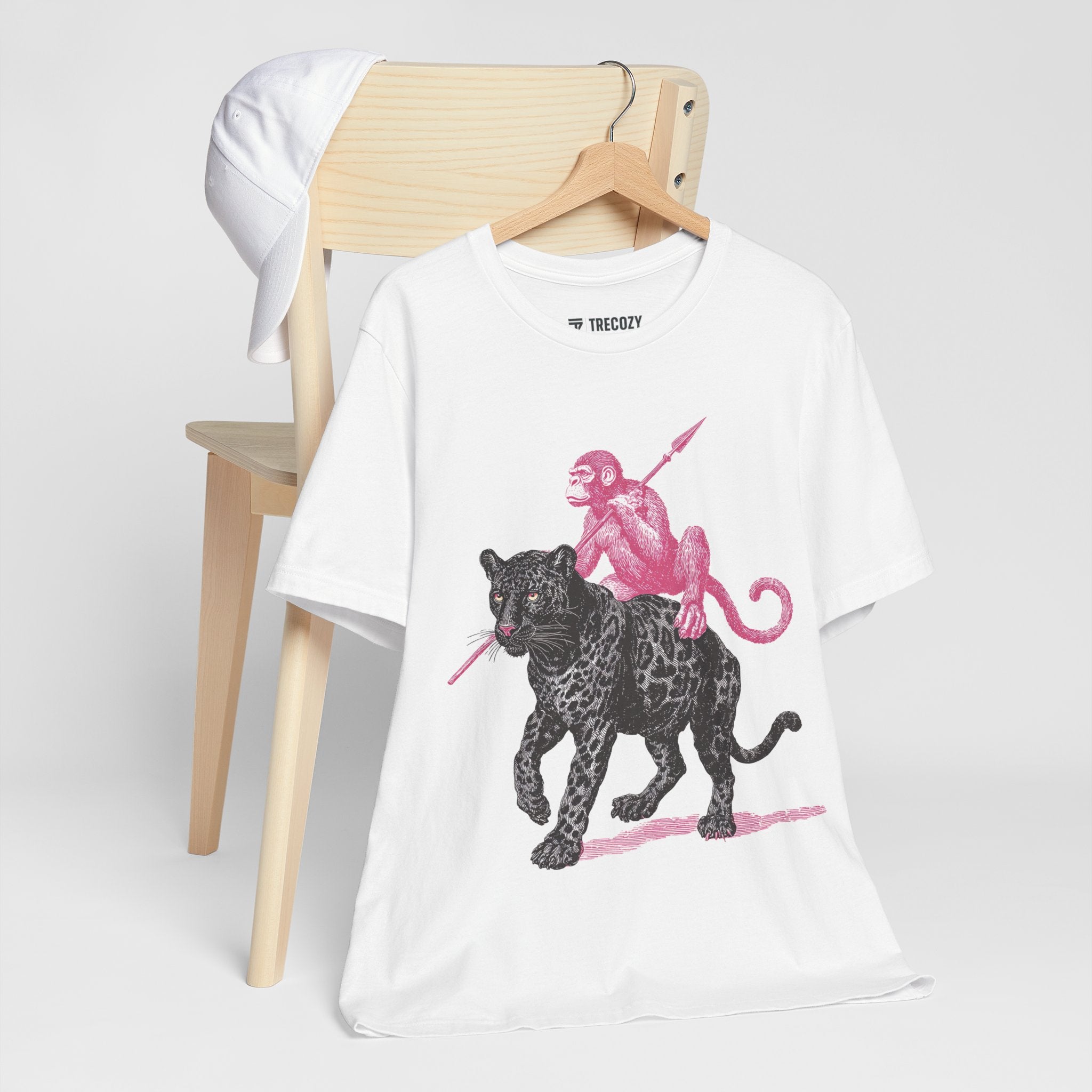 Warrior Monkey & Panther – Bold Tribal-Inspired T-Shirt, Fierce Jungle Duo Graphic Tee, Bold Animal Print Shirt
