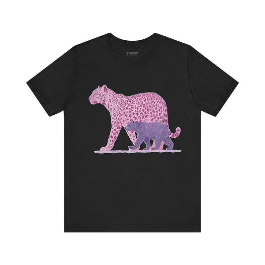 Leopard & Bear Duo – Artistic Wildlife T-Shirt, Bold Pink & Purple Animal Graphic Tee, Nature-Inspired Graphic Tee