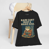 Rain Can’t Rust a Brave Soul – Japanese Ukiyo-e Samurai Frog T-Shirt, Zen Warrior Graphic Tee