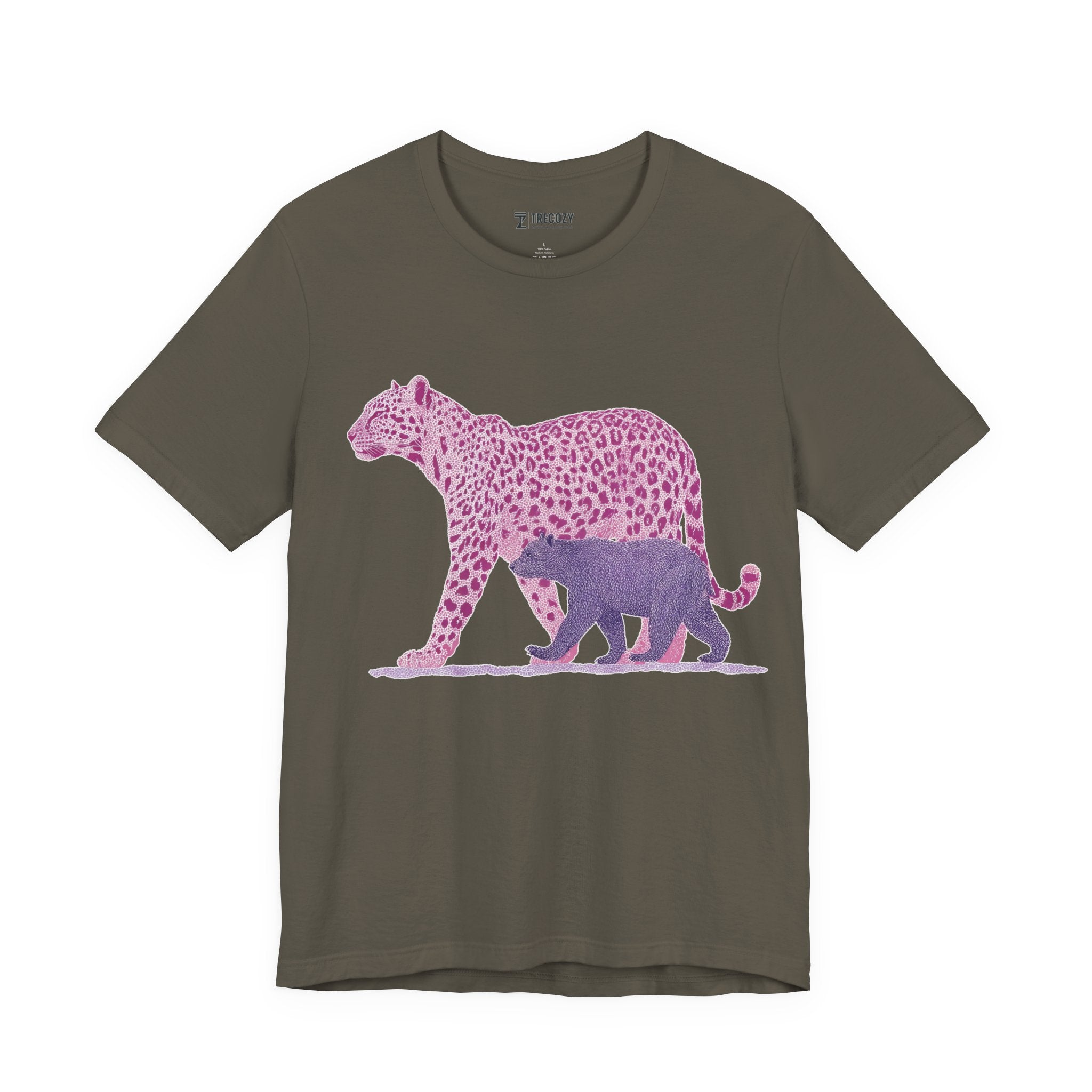 Leopard & Bear Duo – Artistic Wildlife T-Shirt, Bold Pink & Purple Animal Graphic Tee, Nature-Inspired Graphic Tee