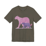 Leopard & Bear Duo – Artistic Wildlife T-Shirt, Bold Pink & Purple Animal Graphic Tee, Nature-Inspired Graphic Tee