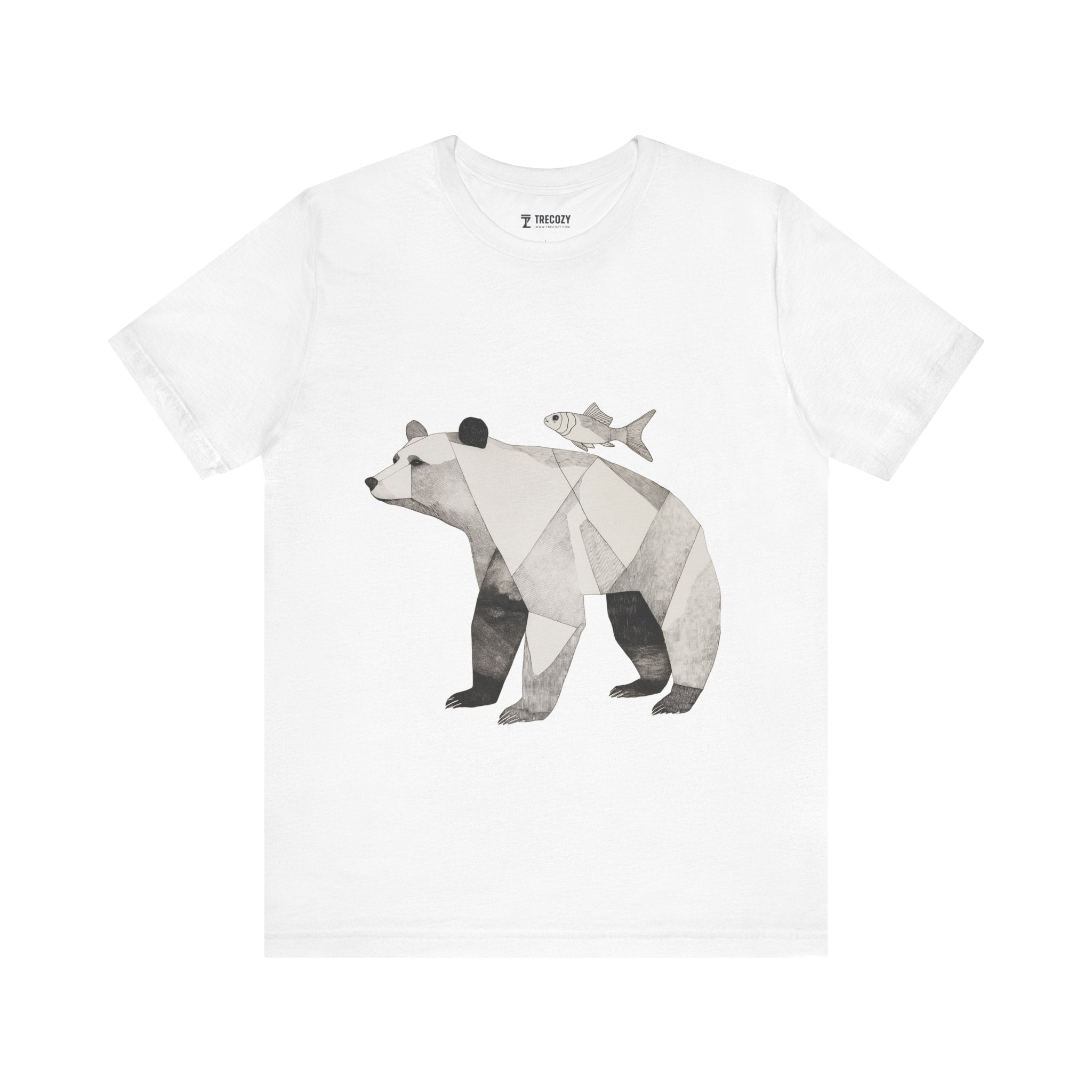 Geometric Bear & Fish – Hand-Drawn Abstract Wildlife T-Shirt, Modern Nature Graphic Tee, Wildlife Graphic Tee