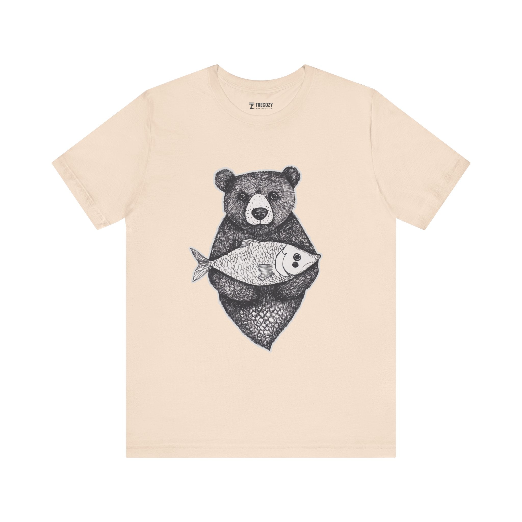 Bear with Fish – Woodland Animal T-Shirt, Nature-Inspired Graphic Tee