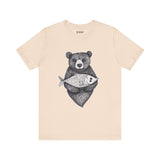 Bear with Fish – Woodland Animal T-Shirt, Nature-Inspired Graphic Tee