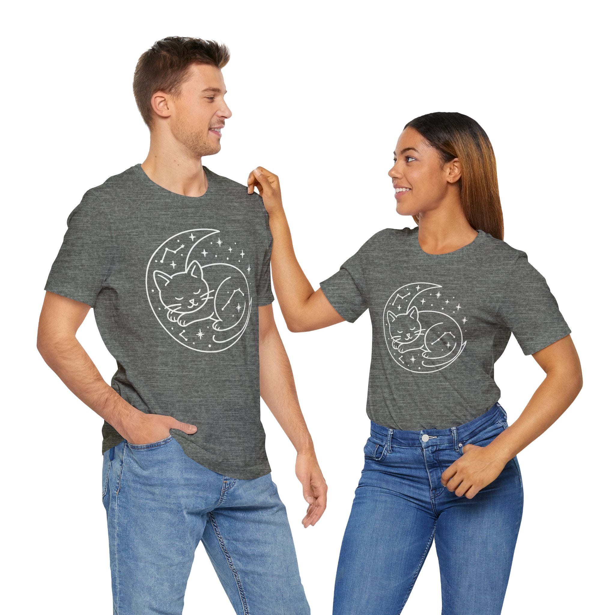 Cozy Cat Moon T-Shirt - Relaxed Tee for Cat Lovers, Perfect Gift for Birthdays, Holidays, or Casual Wear, Soft Cotton Top, Animal Lovers Tee