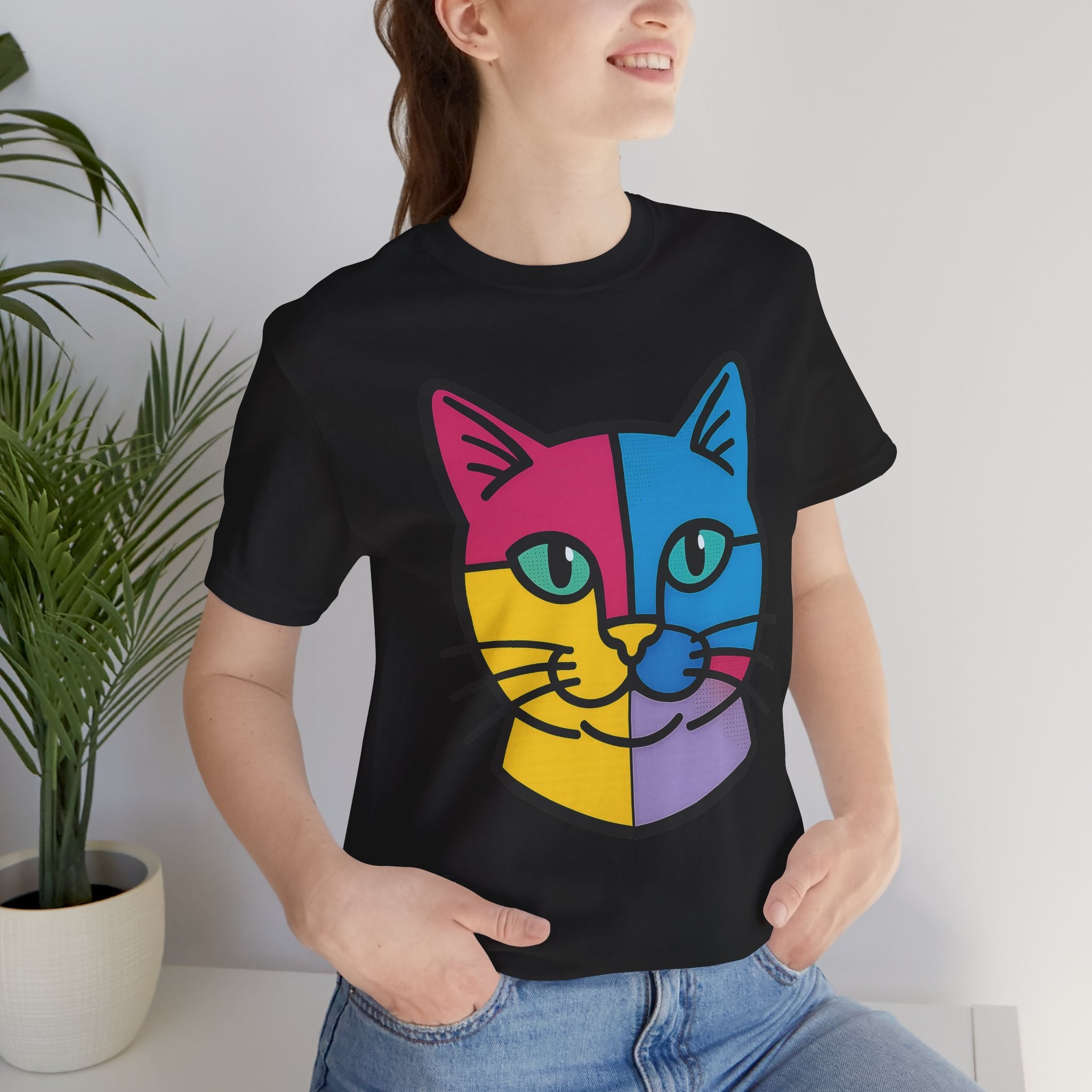 Colorful Cat Tee, Cozy Cat Lover Shirt, Gift for Pet Owners, Trending Cute Animal Top, Nature Inspired Fashion