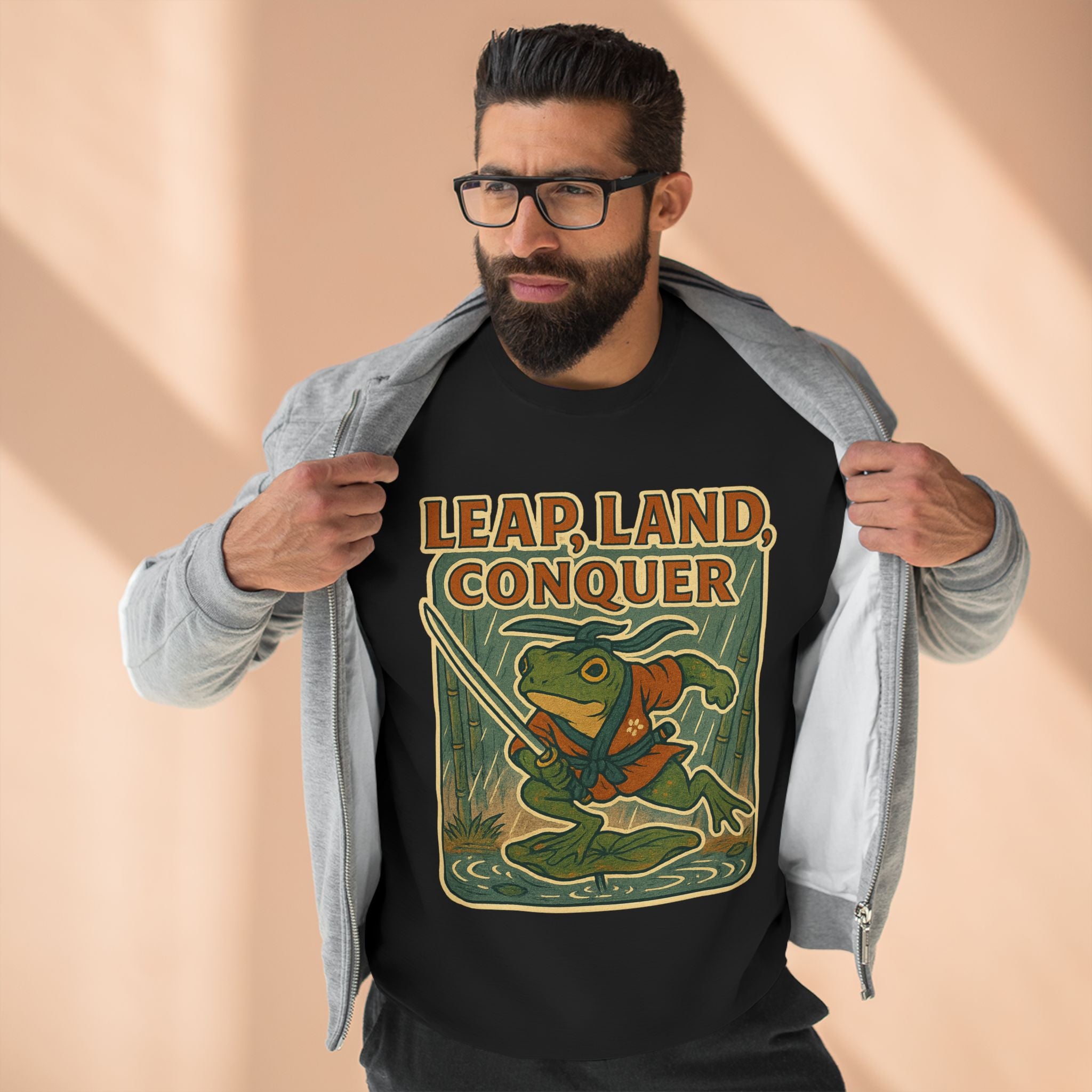 Ukiyo-e Whimsical Frog Adventure Sweatshirt | Leap Land Conquer Unisex Crewneck | Perfect for Nature Lovers, Gift for Friends, Cozy Casual Wear