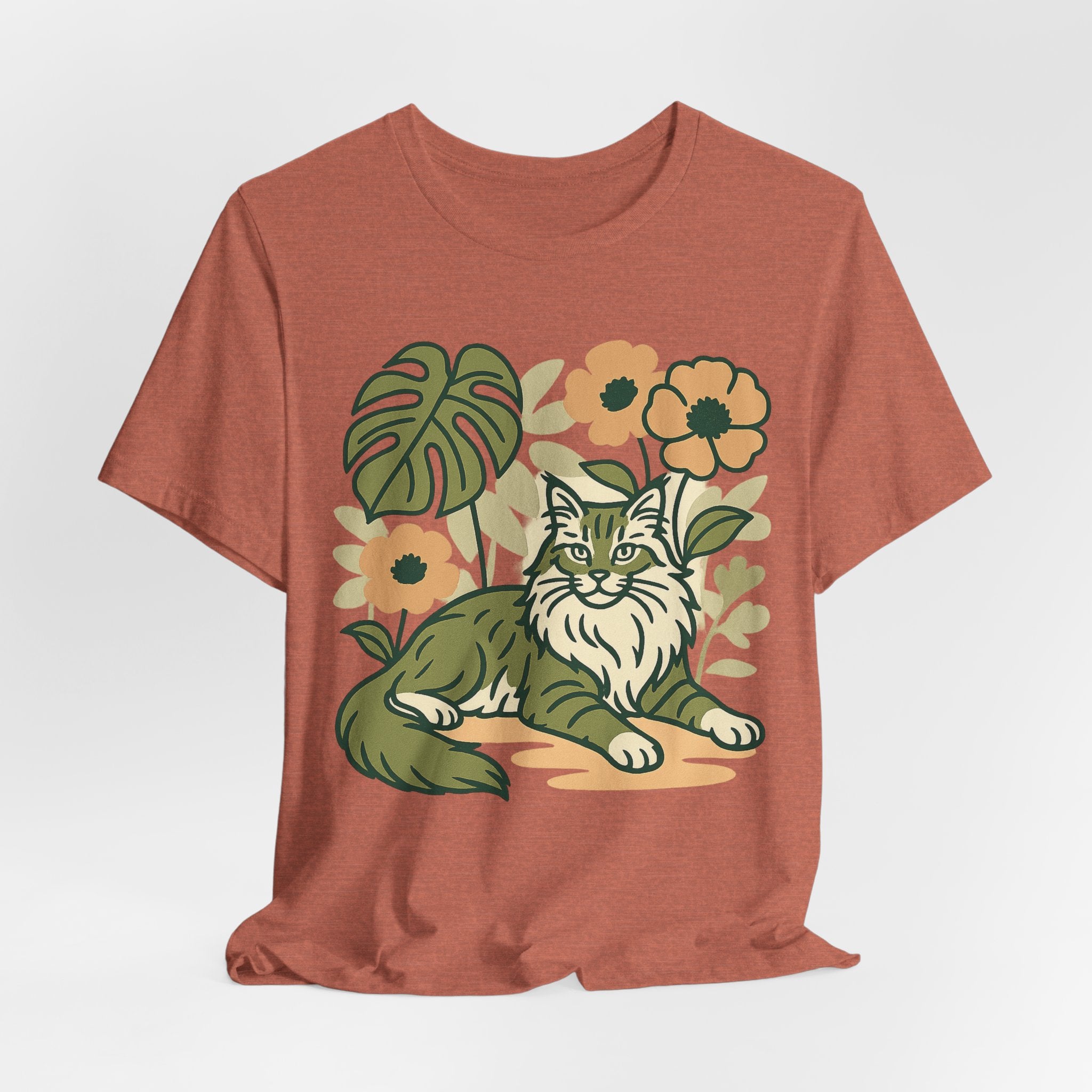 Cat with Plants Tee, Unisex Graphic Shirt, Pawsome Travel Shirt, Pet Lover Gift, Outdoor Adventure Apparel