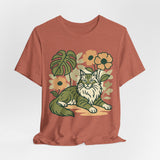 Cat with Plants Tee, Unisex Graphic Shirt, Pawsome Travel Shirt, Pet Lover Gift, Outdoor Adventure Apparel