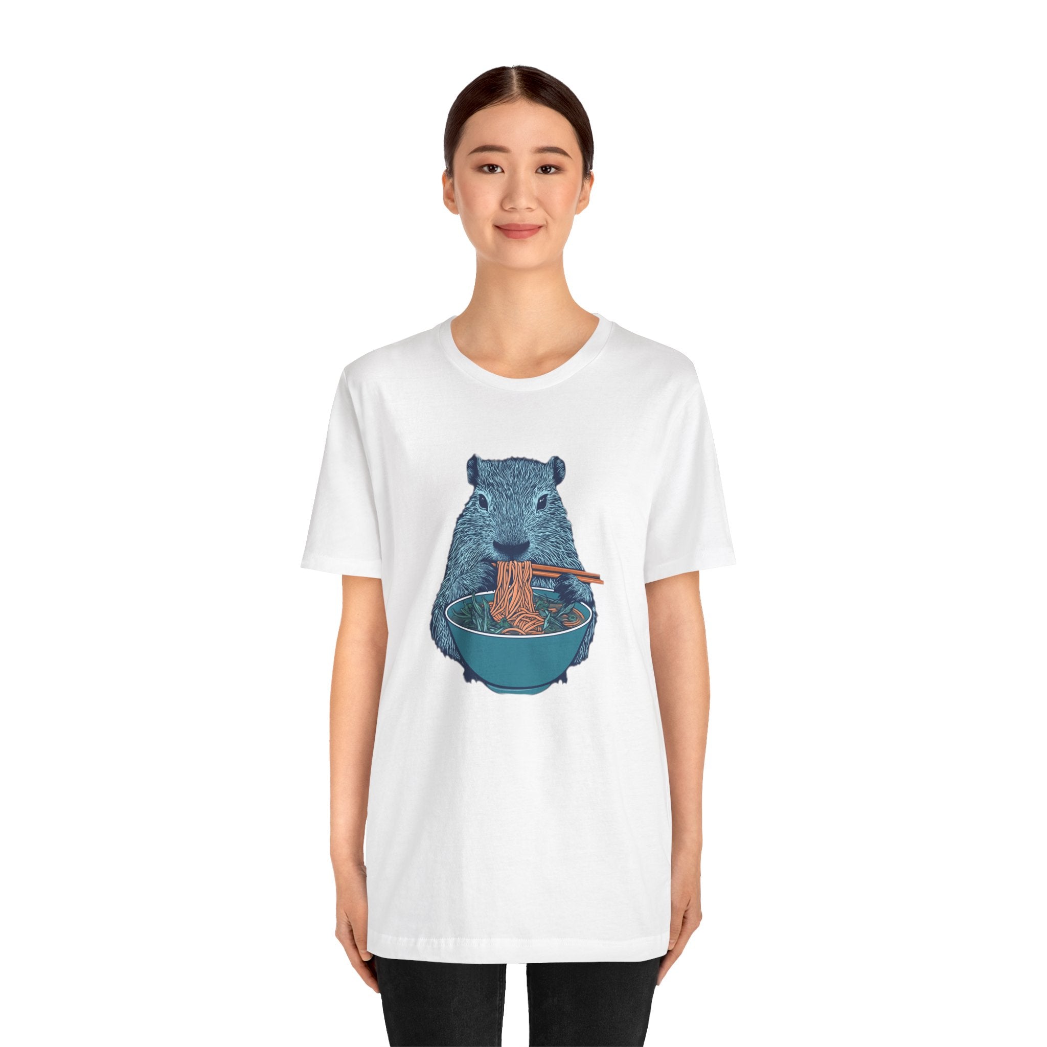 Cute Capybara Ramen Shirt, Funny Animal Lover Tee, Cozy Gift for Foodie Fans, Trending Noodle Slurping Capybara Top, Kawaii Ramen Graphic Tee