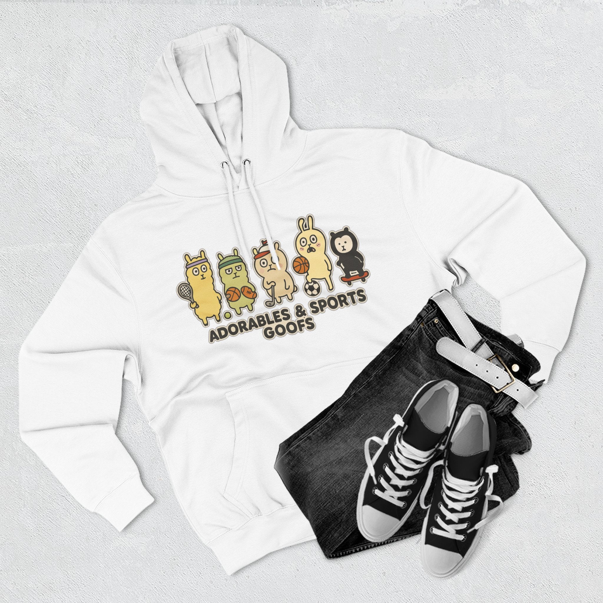 Adorable Characters Fleece Hoodie, Cozy Sweatshirt, Relaxed Apparel, Gift for Friends, Casual Wear, Chill Hoodie