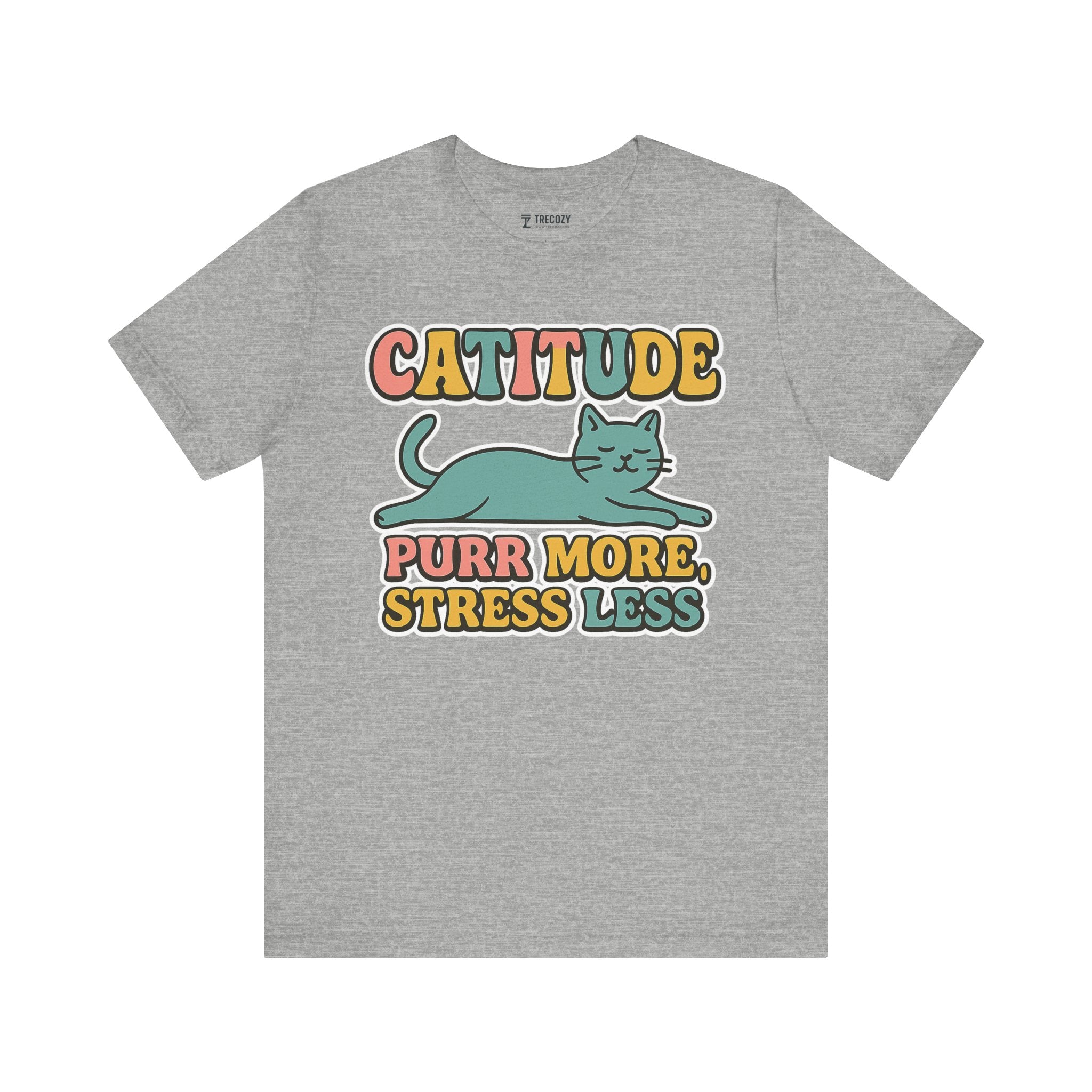 Catitude Purr More Stress Less Cat Tee, Cozy Cat Lover Shirt, Gift for Pet Owners, Trending Cute Animal Top, Cute Cat Tee