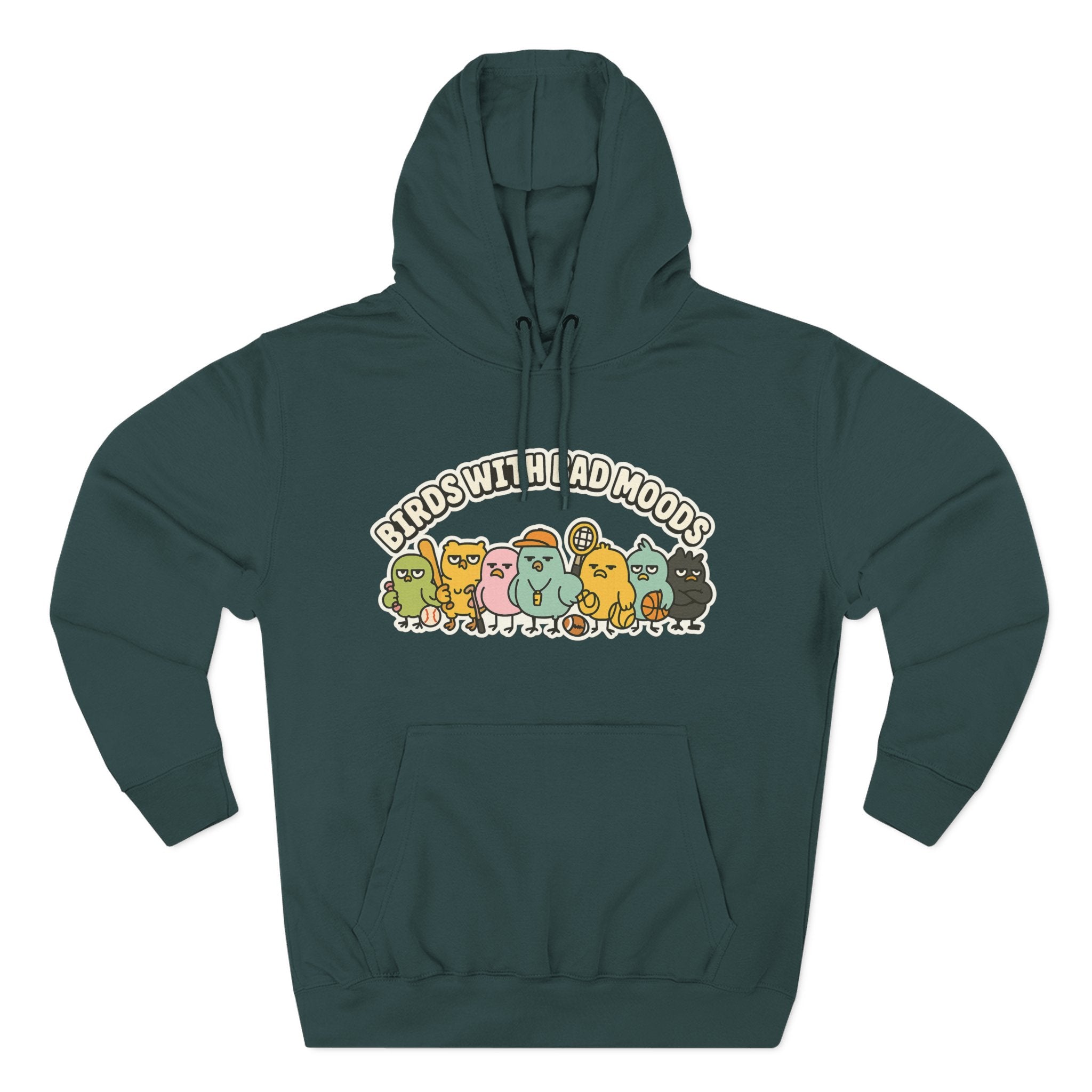 Birds with Bad Moods Adorable Fleece Hoodie, Cozy Sweatshirt, Relaxed Apparel, Gift for Friends, Casual Wear, Chill Hoodie