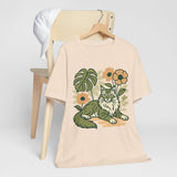 Cat with Plants Tee, Unisex Graphic Shirt, Pawsome Travel Shirt, Pet Lover Gift, Outdoor Adventure Apparel