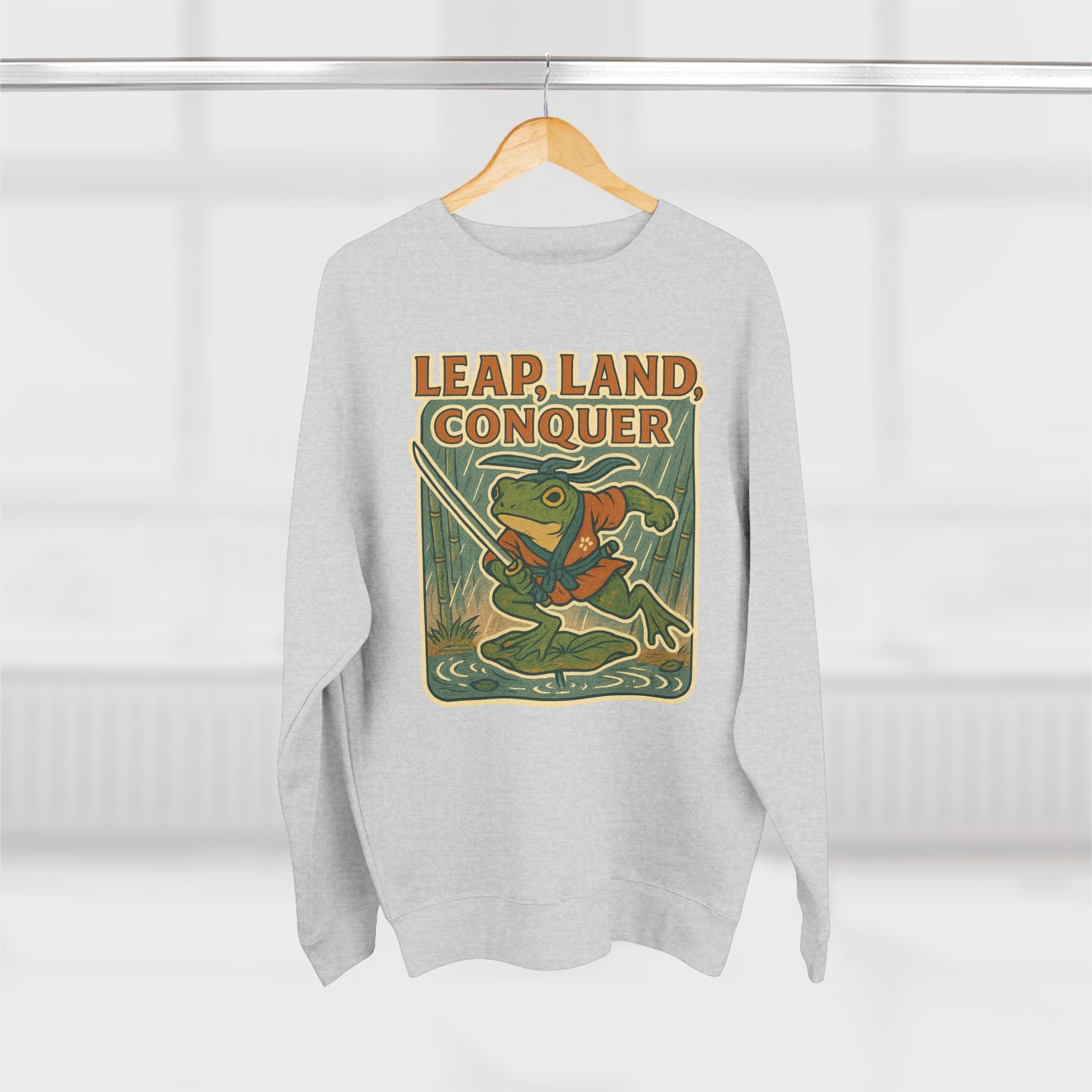Ukiyo-e Whimsical Frog Adventure Sweatshirt | Leap Land Conquer Unisex Crewneck | Perfect for Nature Lovers, Gift for Friends, Cozy Casual Wear