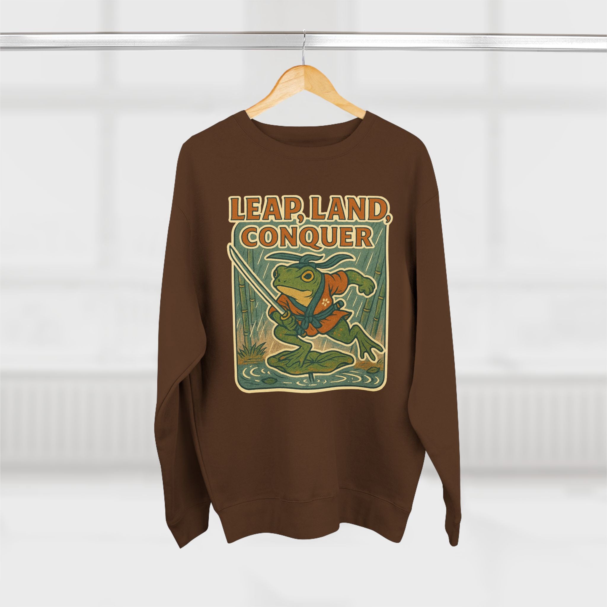 Ukiyo-e Whimsical Frog Adventure Sweatshirt | Leap Land Conquer Unisex Crewneck | Perfect for Nature Lovers, Gift for Friends, Cozy Casual Wear