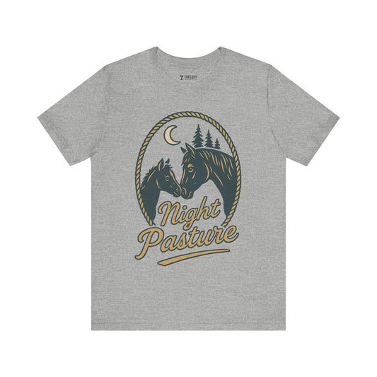 Night Pasture Unisex Tee – Vintage Graphic Horse T-Shirt for Outdoorsy Souls, Perfect Gift for Adventurers, Casual Wear, or Travel